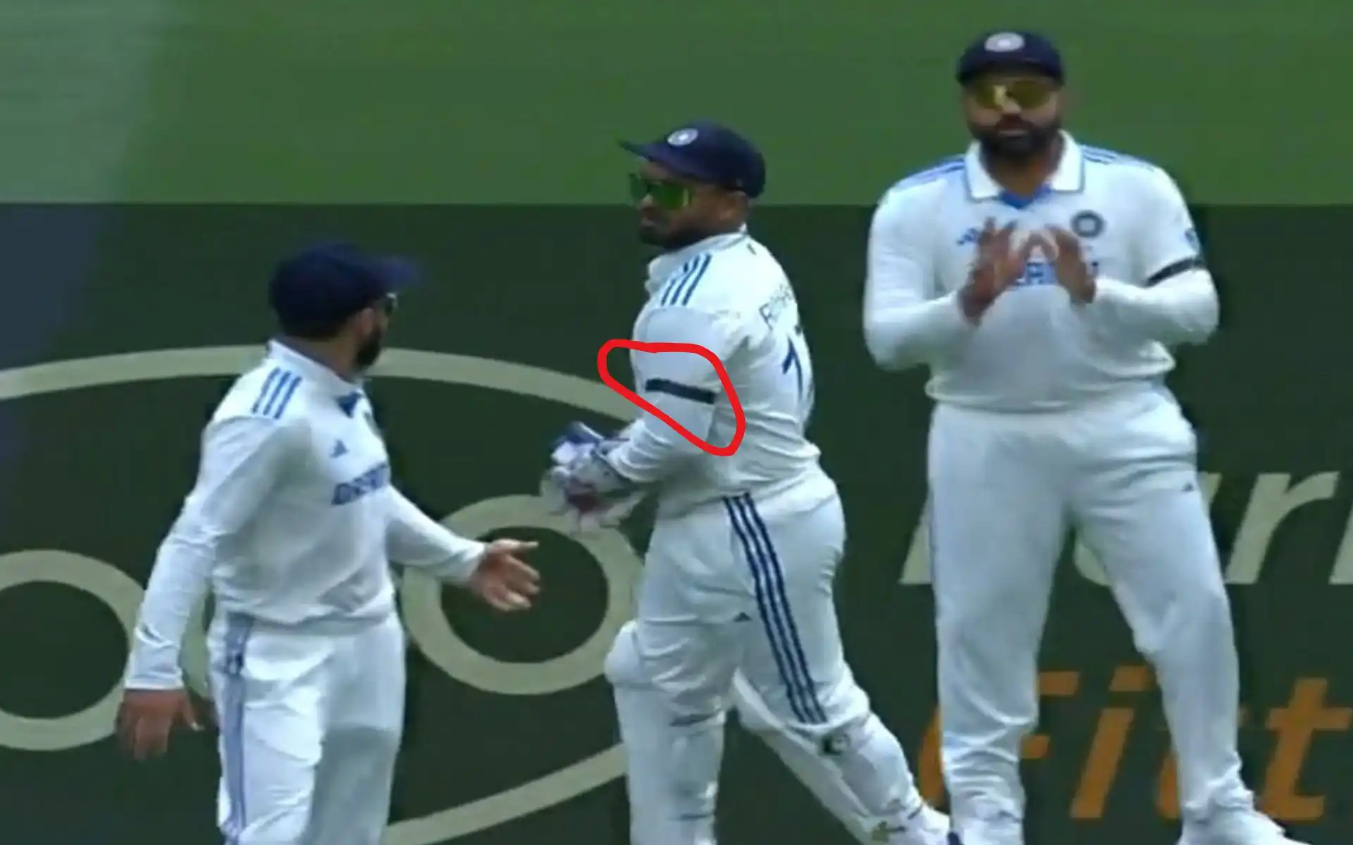 Indian team wearing black arm bands on Day 2 of Boxing Day Test [Source: @sagar_d45/x.com]