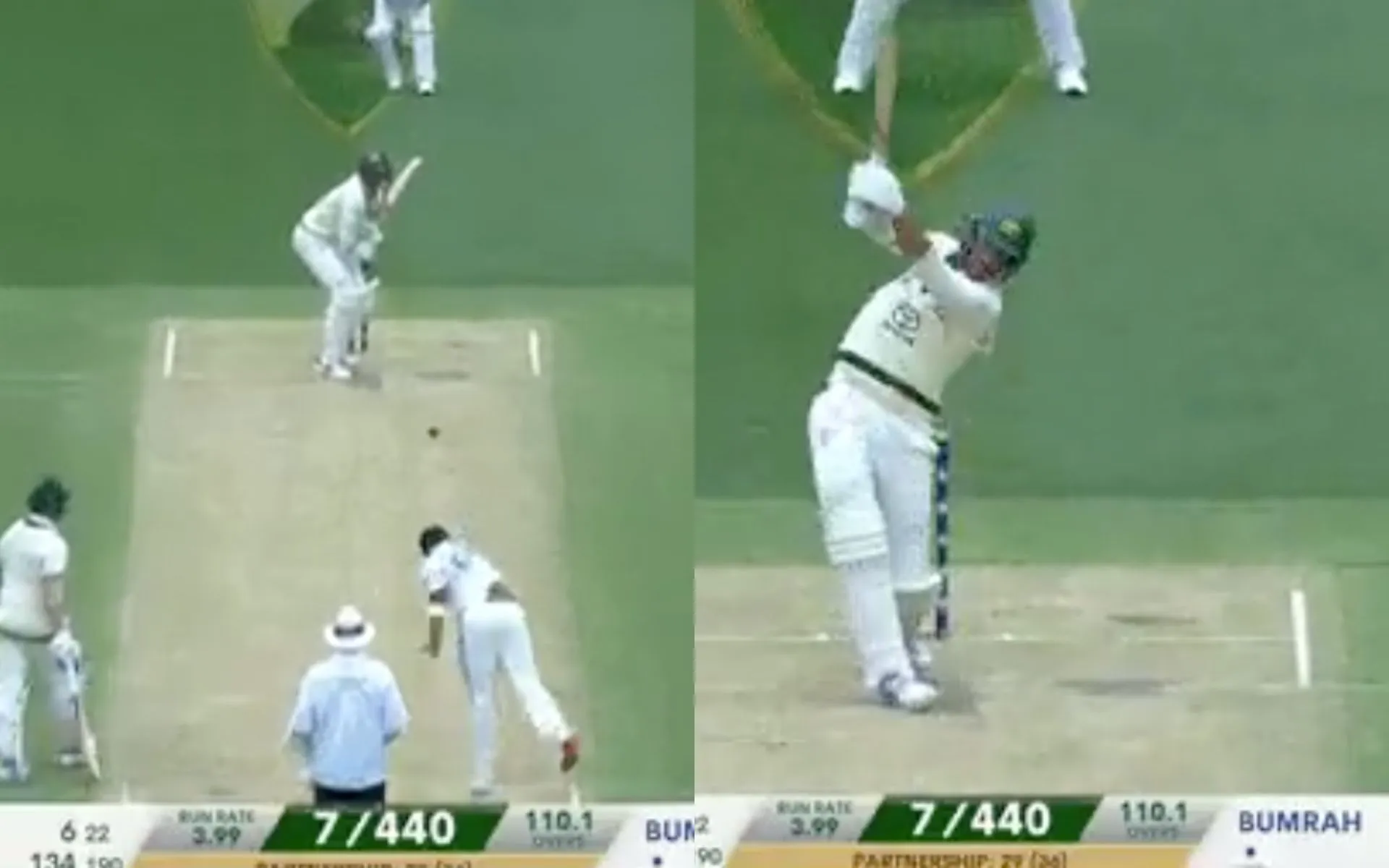 Mitchell Starc's huge six off Bumrah [Source: @gavaskar_theman/X]