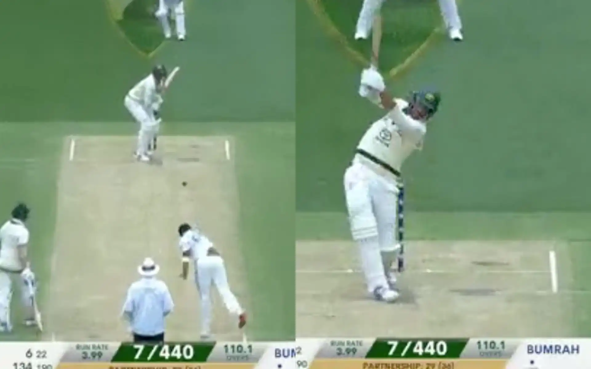 Mitchell Starc's huge six off Bumrah [Source: @gavaskar_theman/X]