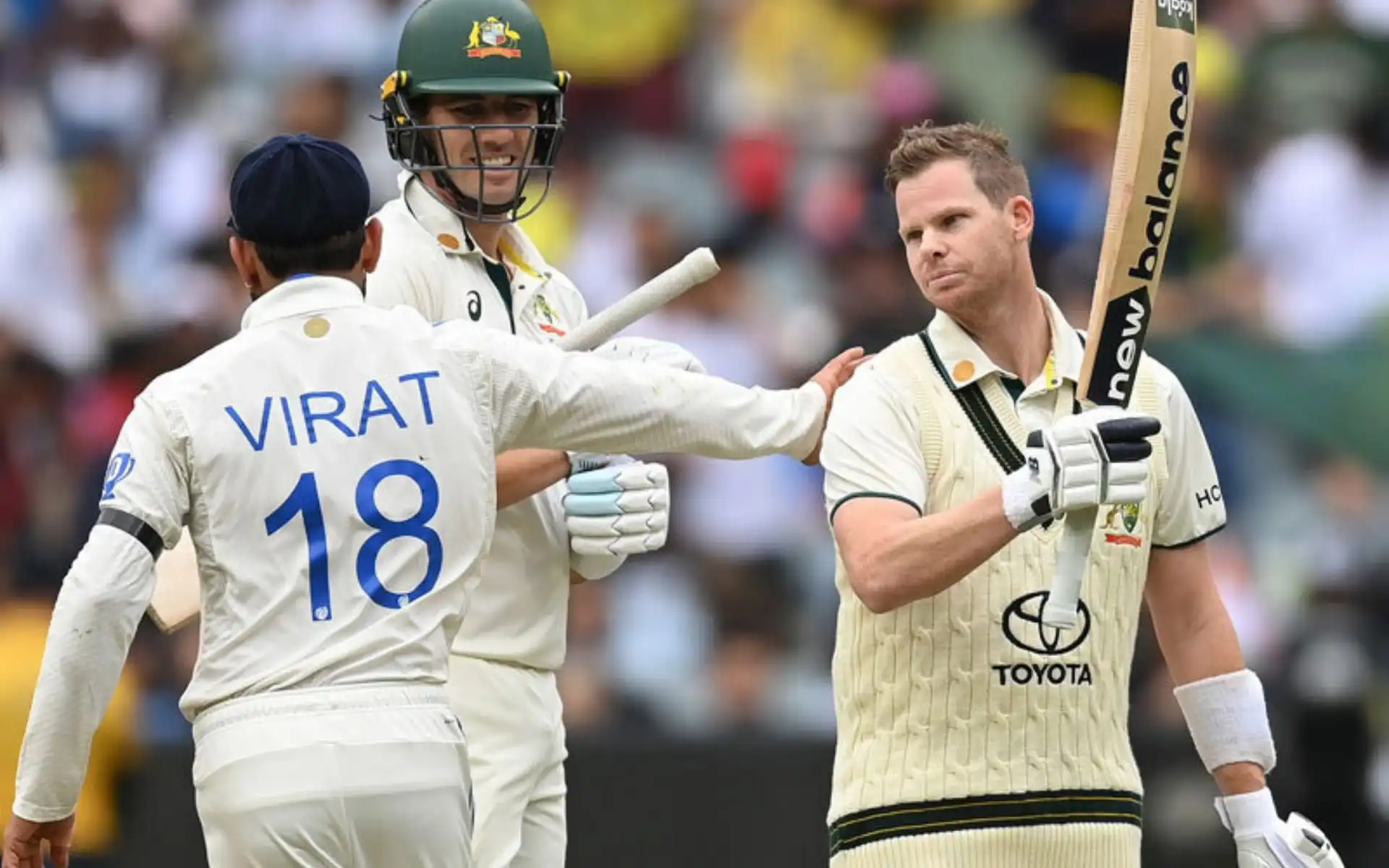 Virat Kohli congratulating Steve Smith on Day 2 [Source: @ICC/x]