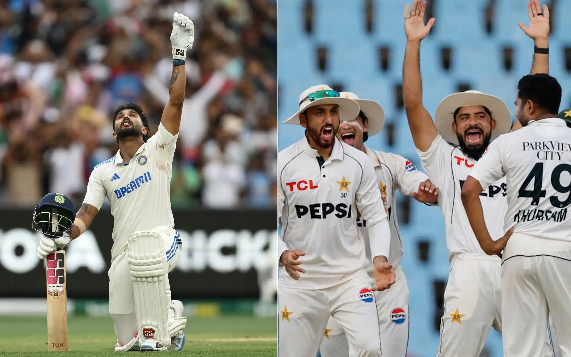 Nitish Reddy and Pakistan team [Source: @BCCI, @ICC/x]