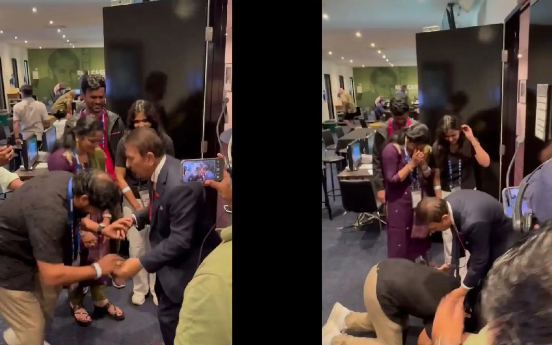 Mutyala Reddy Touching Sunil Gavaskar's Feet (Source: @IamTanujSingh/x.com)