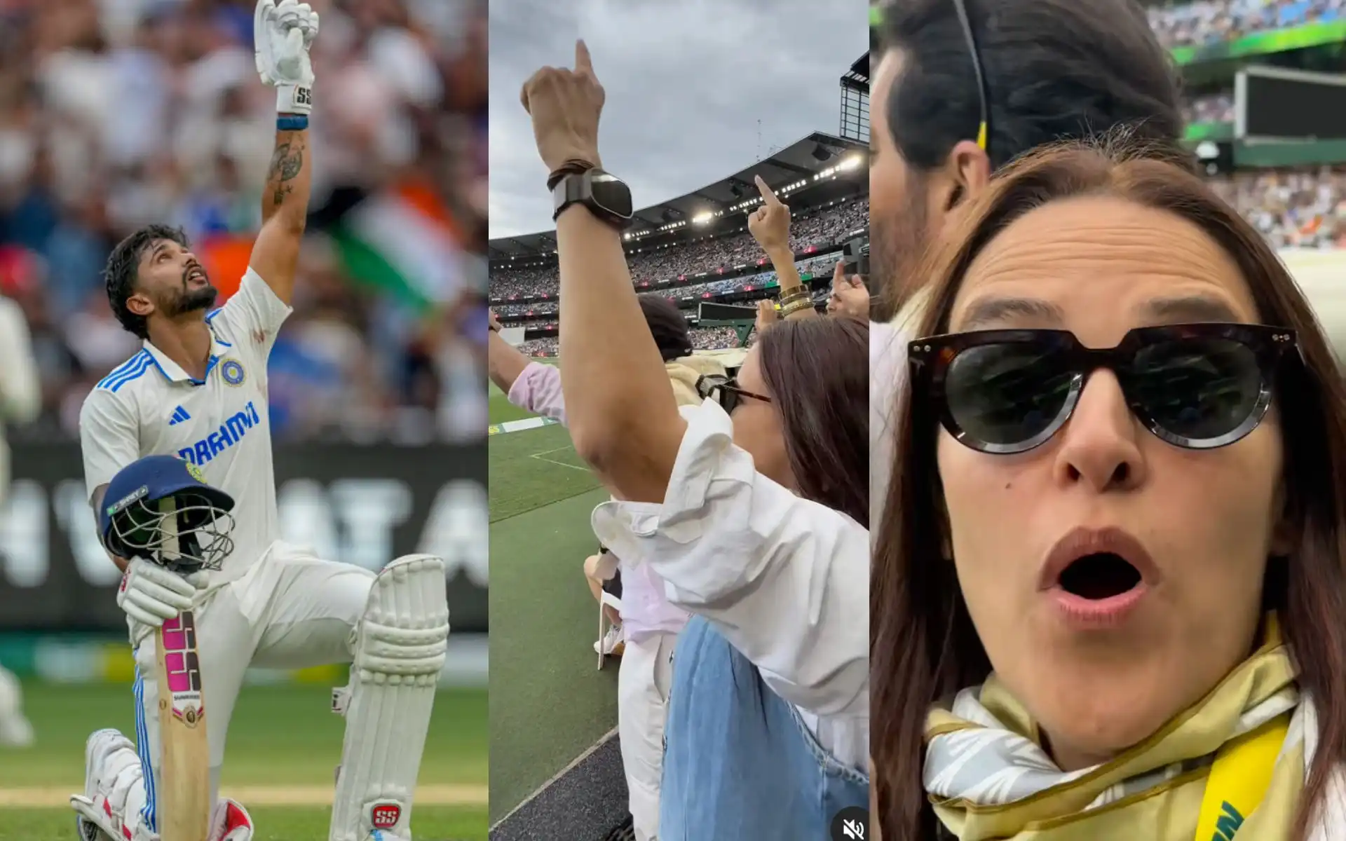 Neha Dhupia and Angad Bedi at the MCG celebrating Nitish Reddy's ton (Source: @nehadhupia/Instagram)