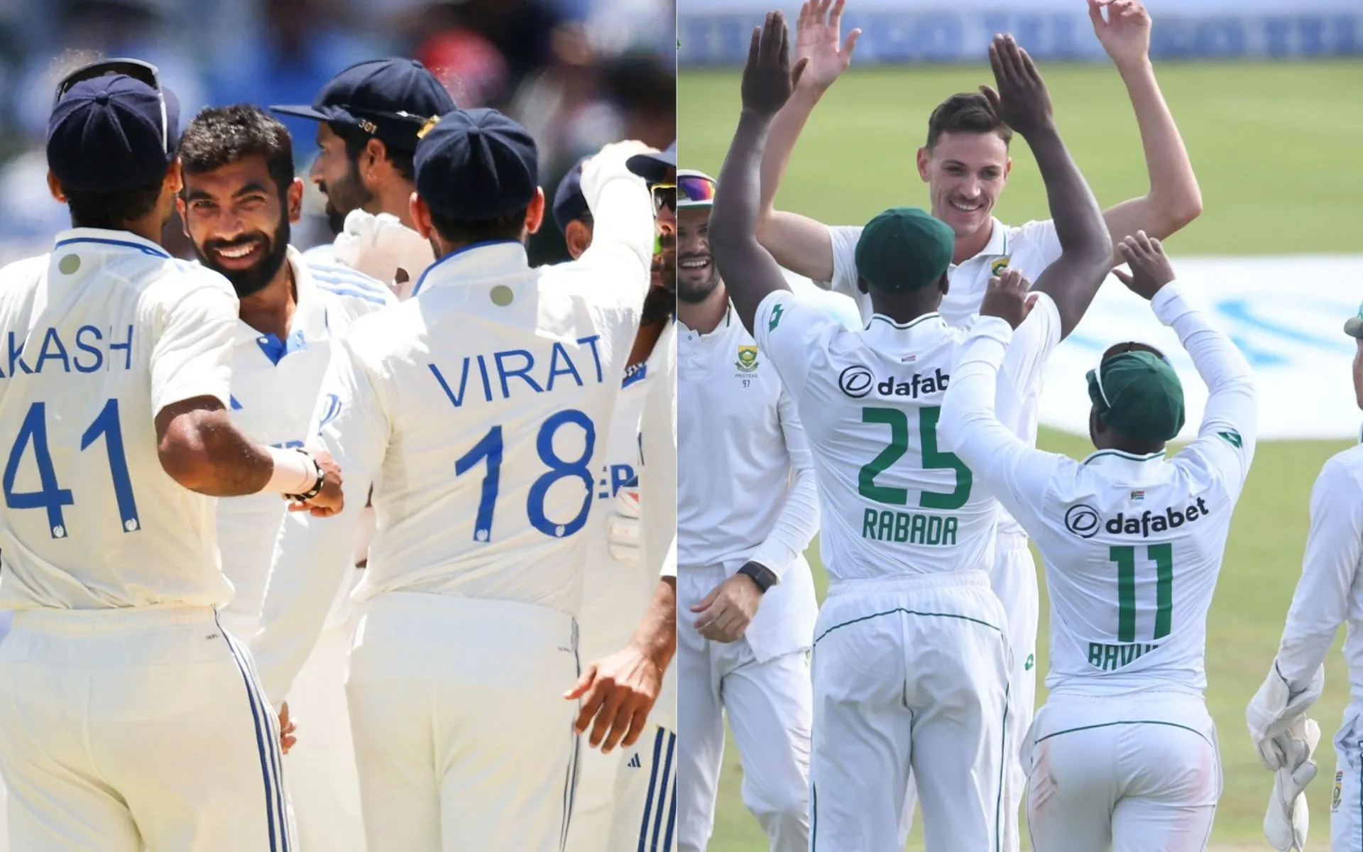 Team India and South African players [Source: @BCCI, @ProteasMenCSA/x]