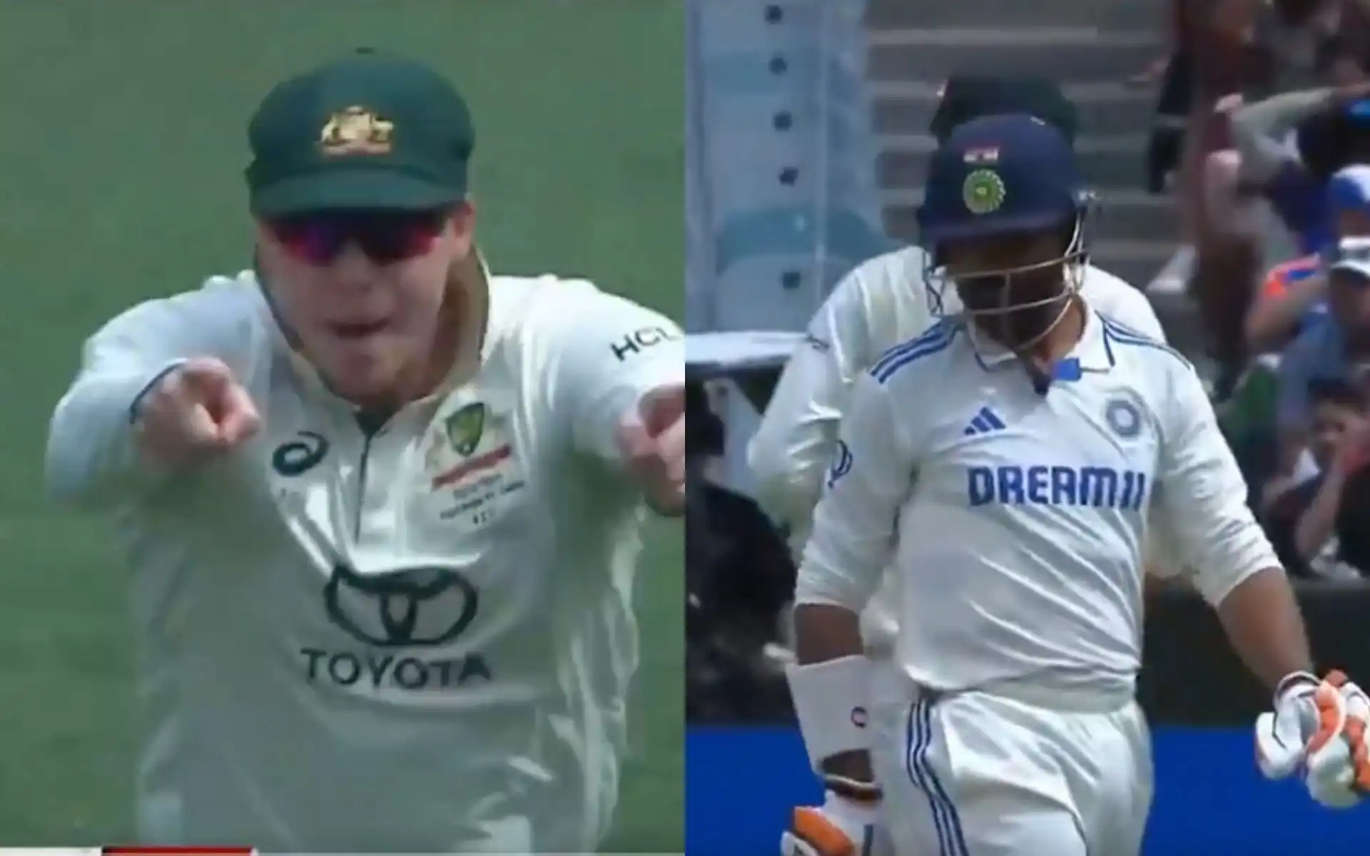 Steve Smith elated after Ravindra Jadeja's dismissal [Source: @21OneTwo34/X.com] 