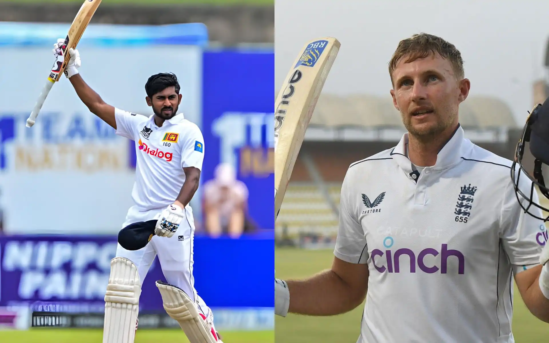 Kamindu Mendis and Joe Root [Source: @_Naviya_, @Wessy_x/x.com]