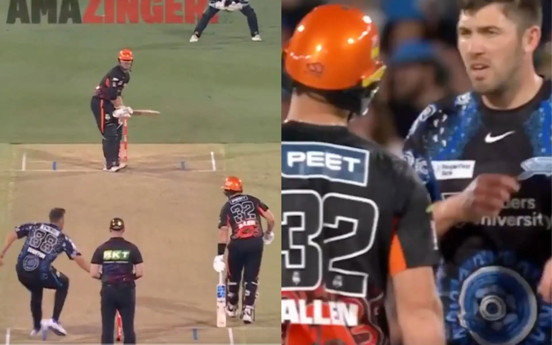 Jamie Overton clash with Finn Allen in BBL [Source: @mufaddal_vohra/X.com]