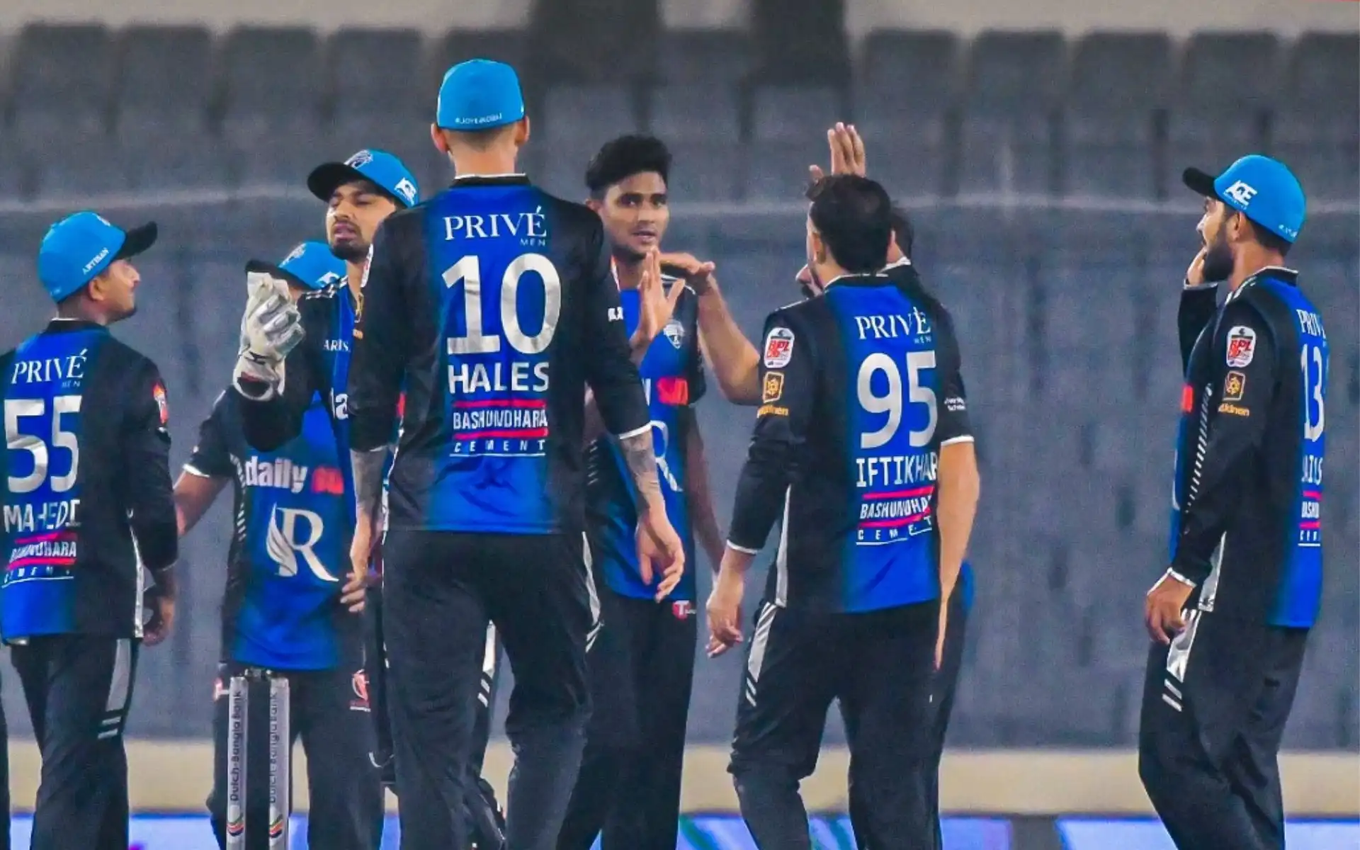 Rangpur Riders players celebrating a wicket [Source: @Joyerlorai/x]