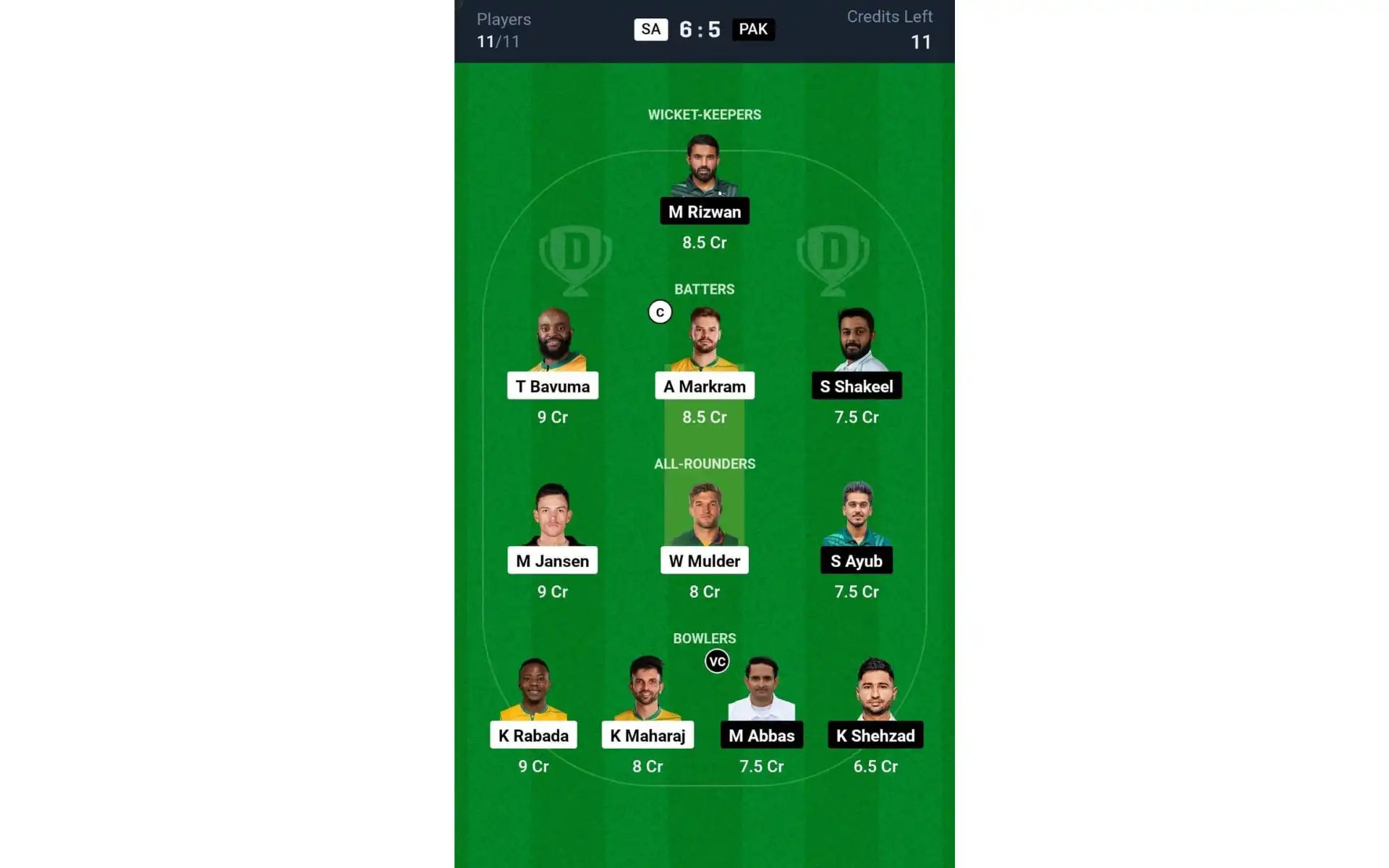 SA vs PAK 2nd Test: Dream11 Team 1 [Source: @Dream11 App]