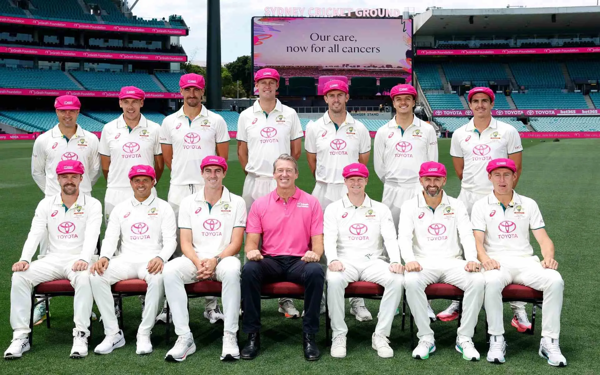 The Australian Players Are Wearing Pink Caps For The Pink Test (Source: @ICC/x.com)