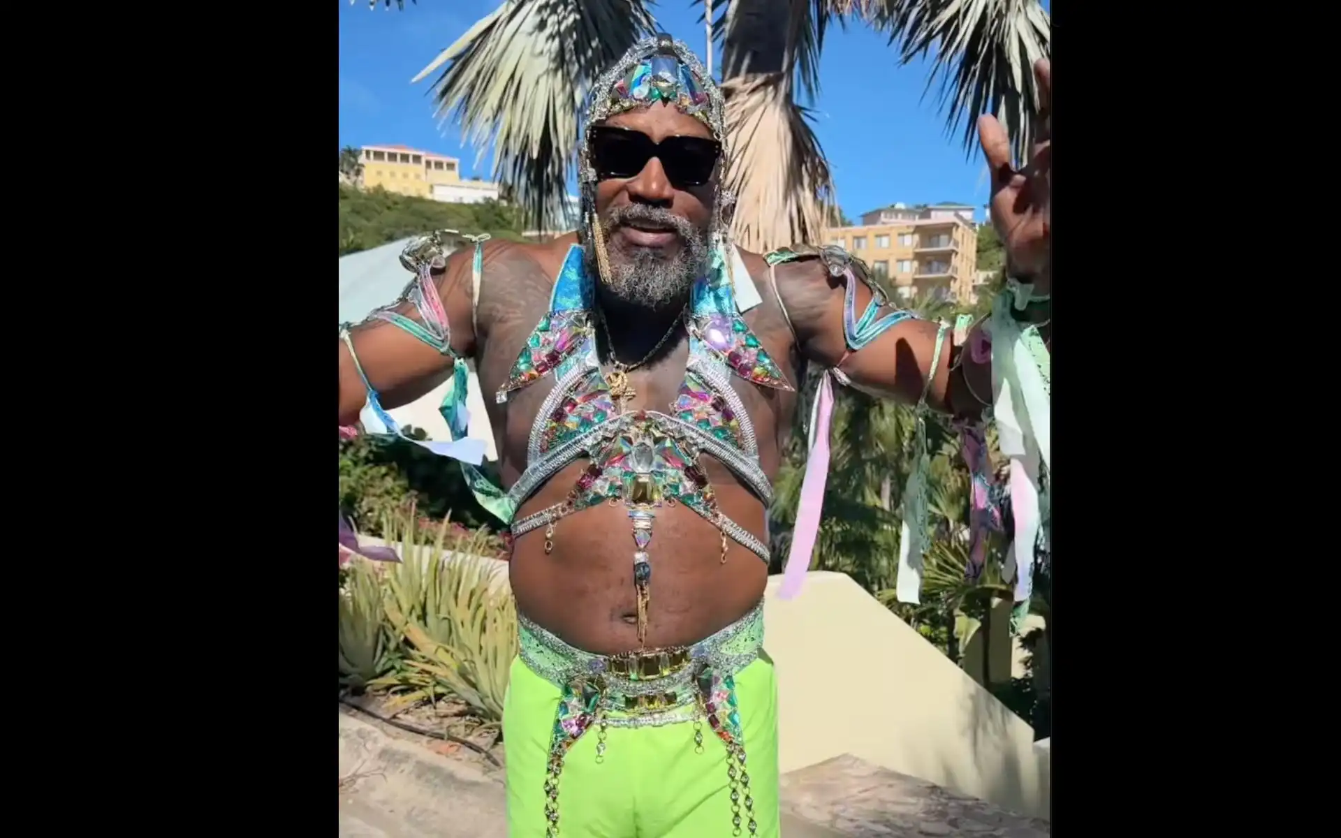 Chris Gayle enjoys St Kitts traditional festival [Source: @chrisgayle333/Instagram]