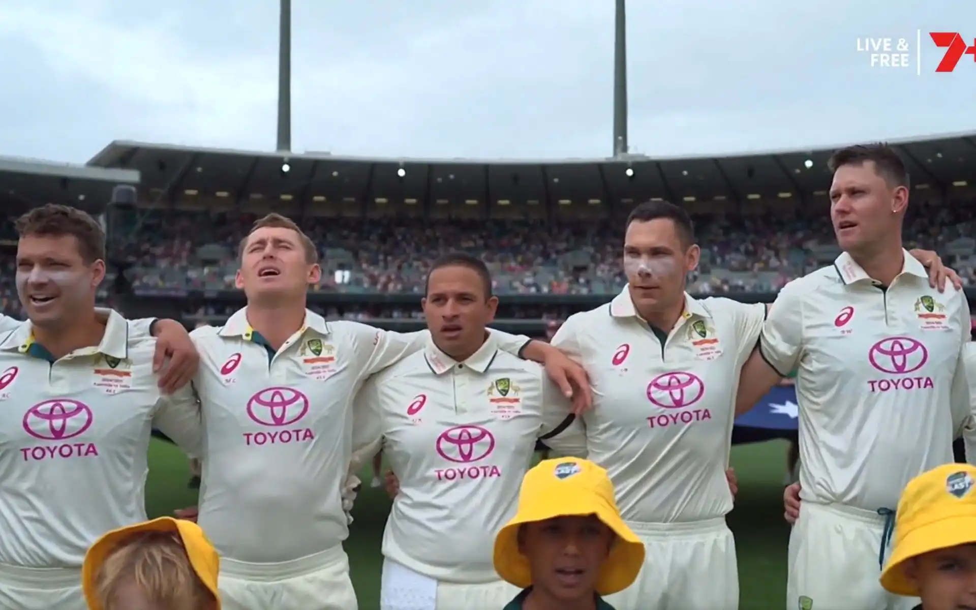 Labuschagne During The National Anthem (Source: @7Cricket/x.com)
