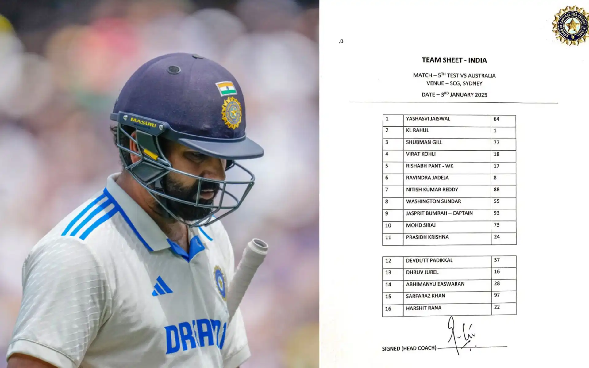Rohit Sharma's name was not in Team sheet (Source: AP Photos and @beastieboy07X.com)