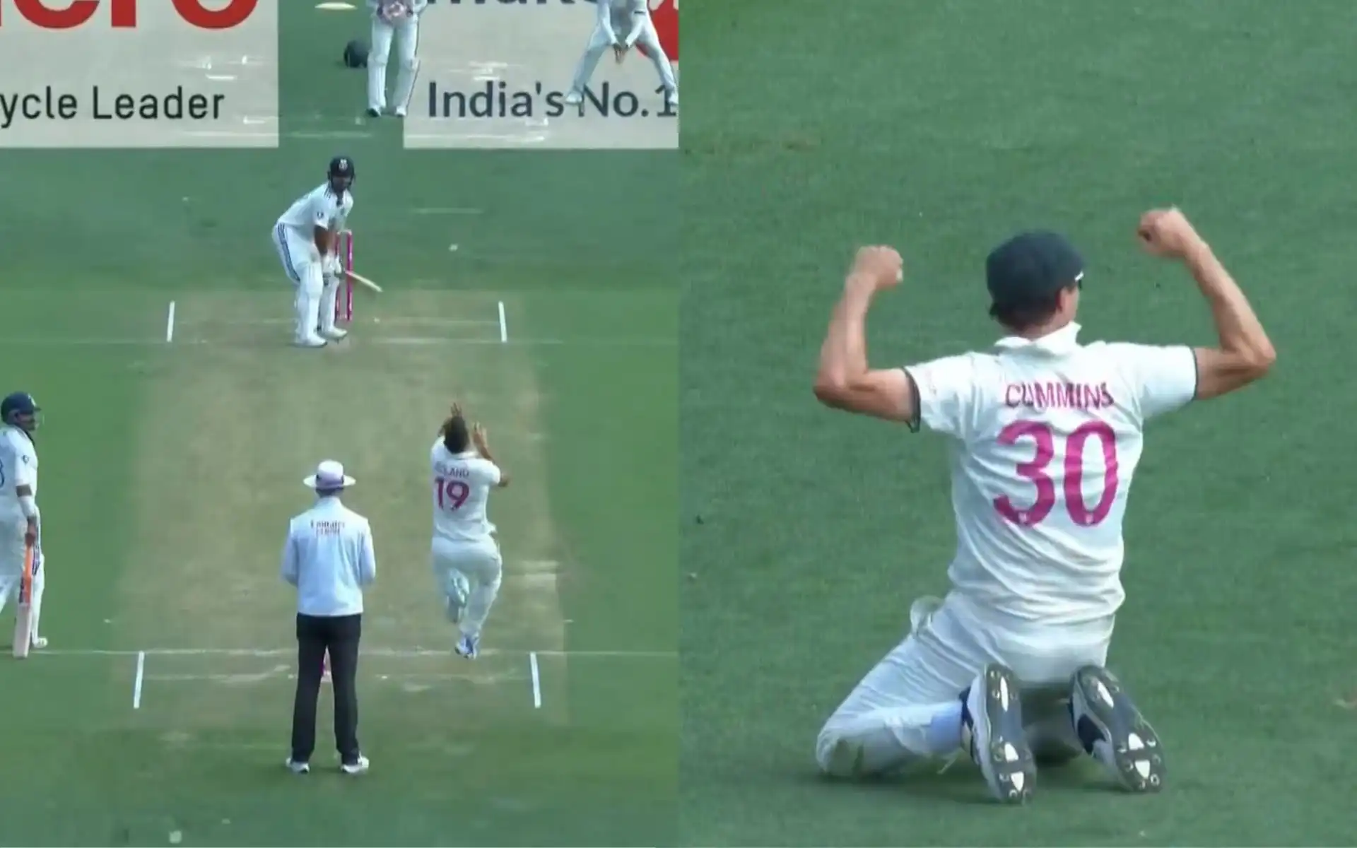 Pat Cummins' celebration after Rishabh Pant's wicket (Source: @21OneTwo34/X.com)