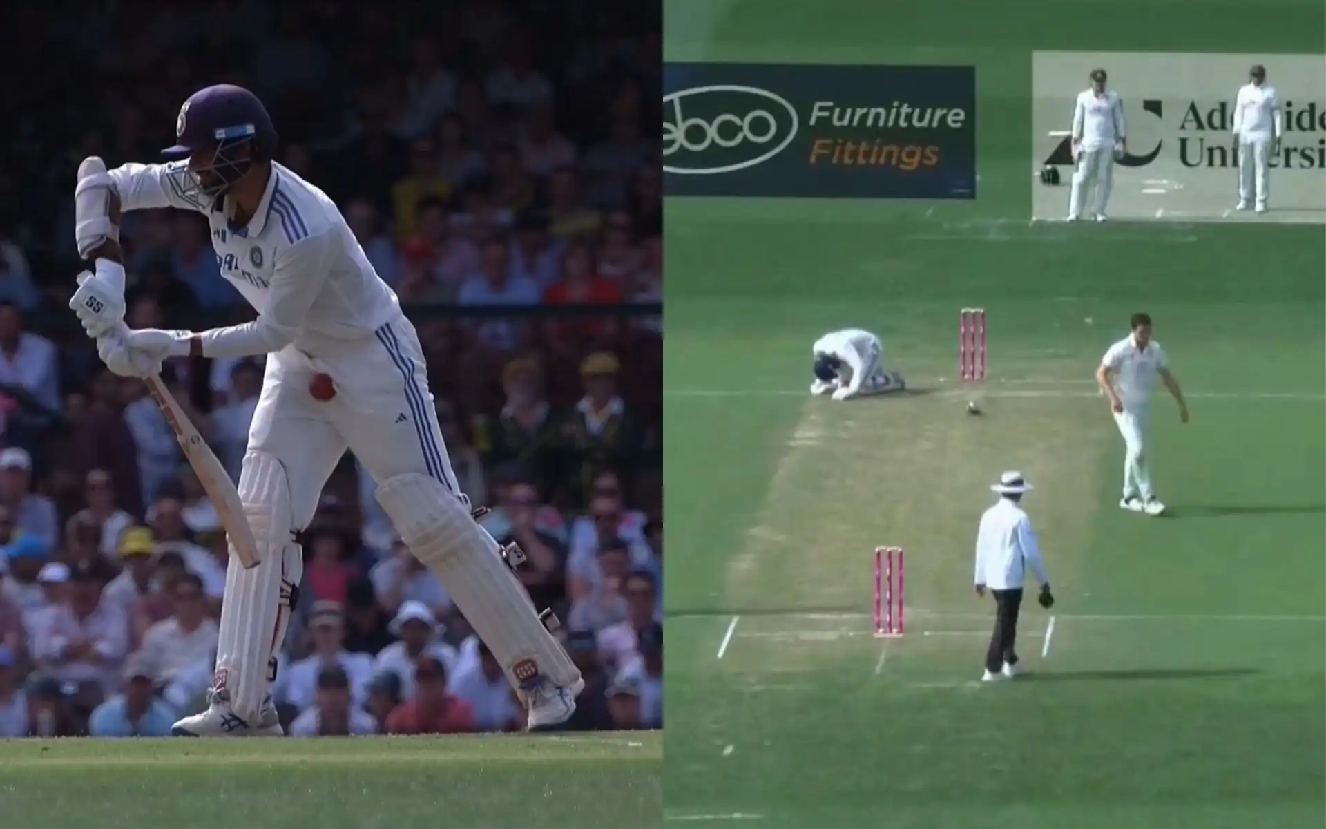 Sundar gets hit on the box by Cummins (Source:@21OneTwo34) 