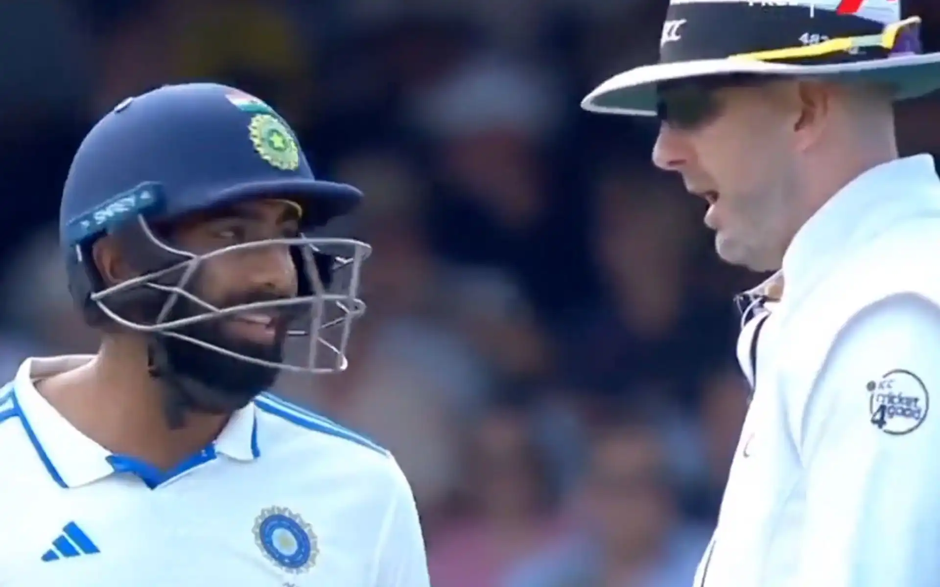 Jasprit Bumrah engaged in a chat with the umpire (Source:@bosssahil007/X.com)