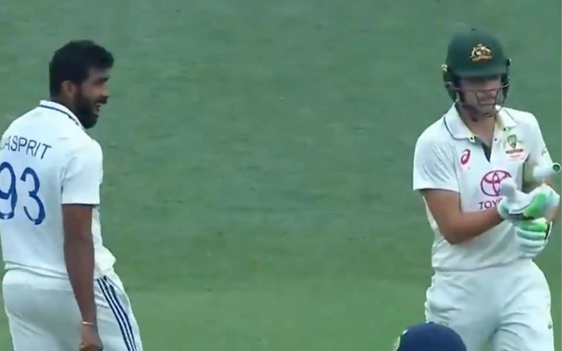 Jasprit Bumrah stares down Sam Konstas [Source: @cricketcomau/X.com]
