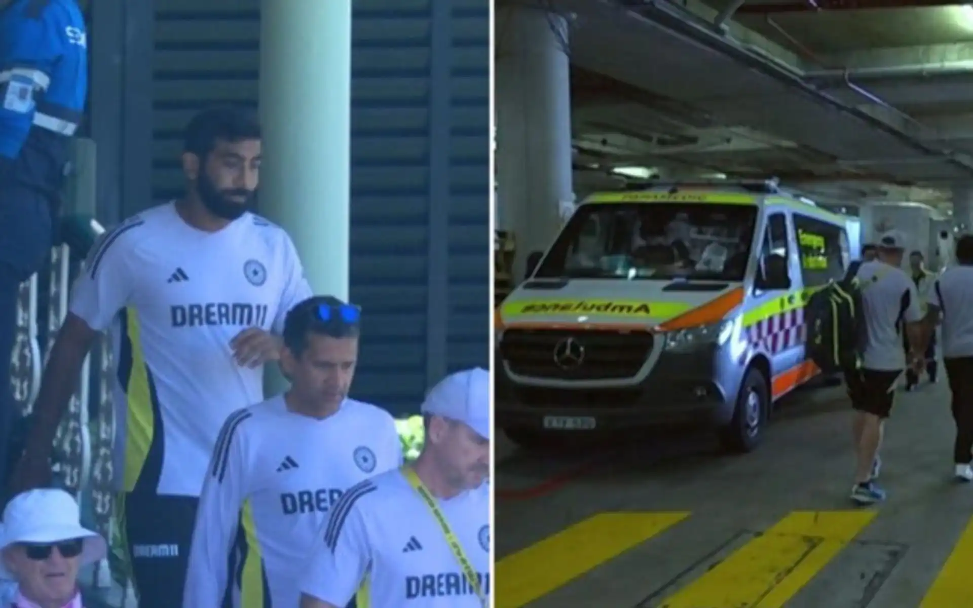 Jasprit Bumrah walking out of the stadium due to injury [Source: @JasonBirch0916/x.com]