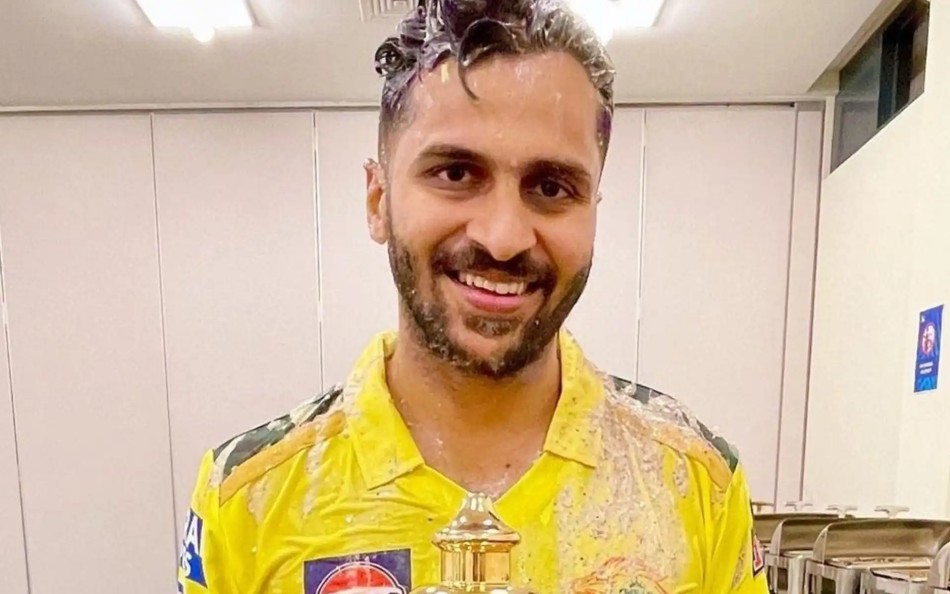 Shardul Thakur with IPL trophy while playing for CSK [Source: @JunaidKhanation/x.com]