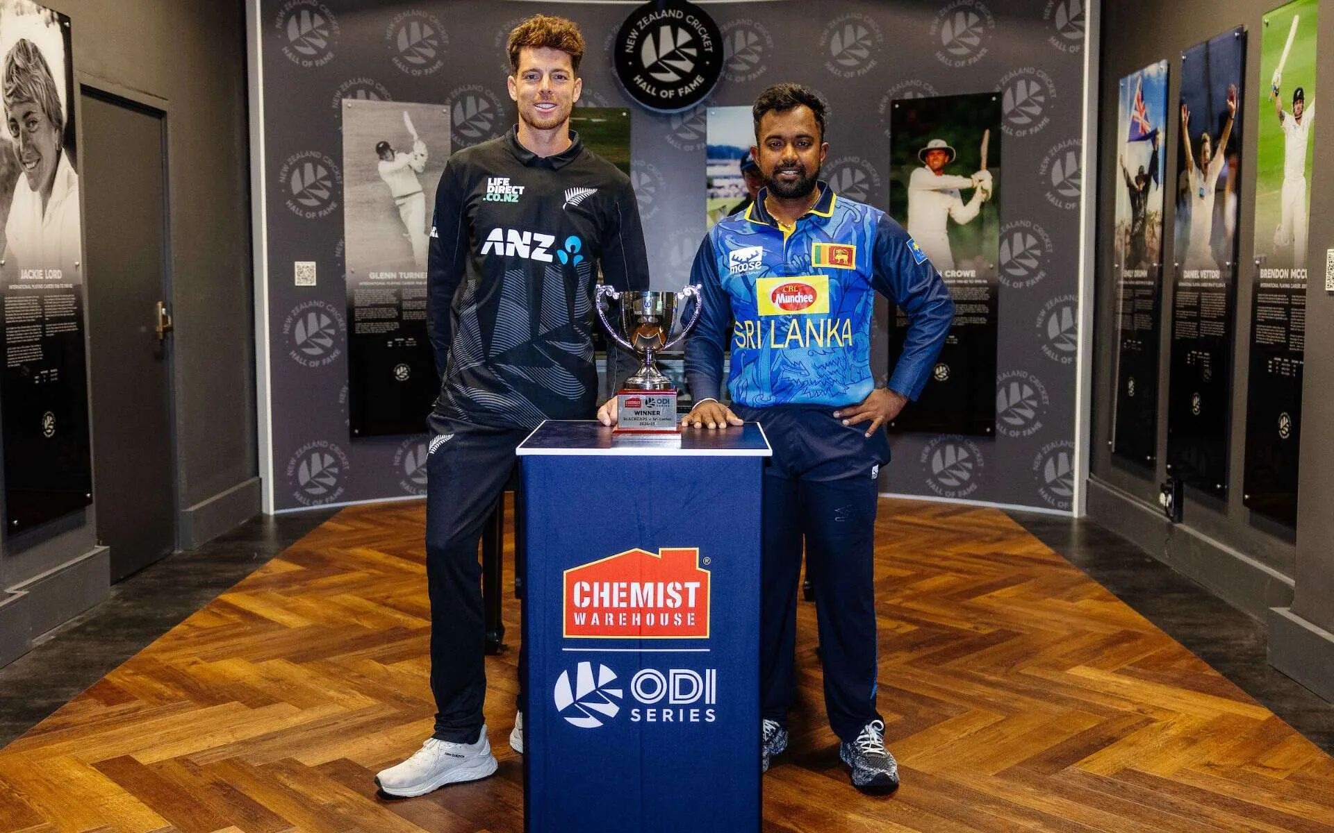 Mitchell Santner and Charith Asalanka [Source: @BLACKCAPS/x]