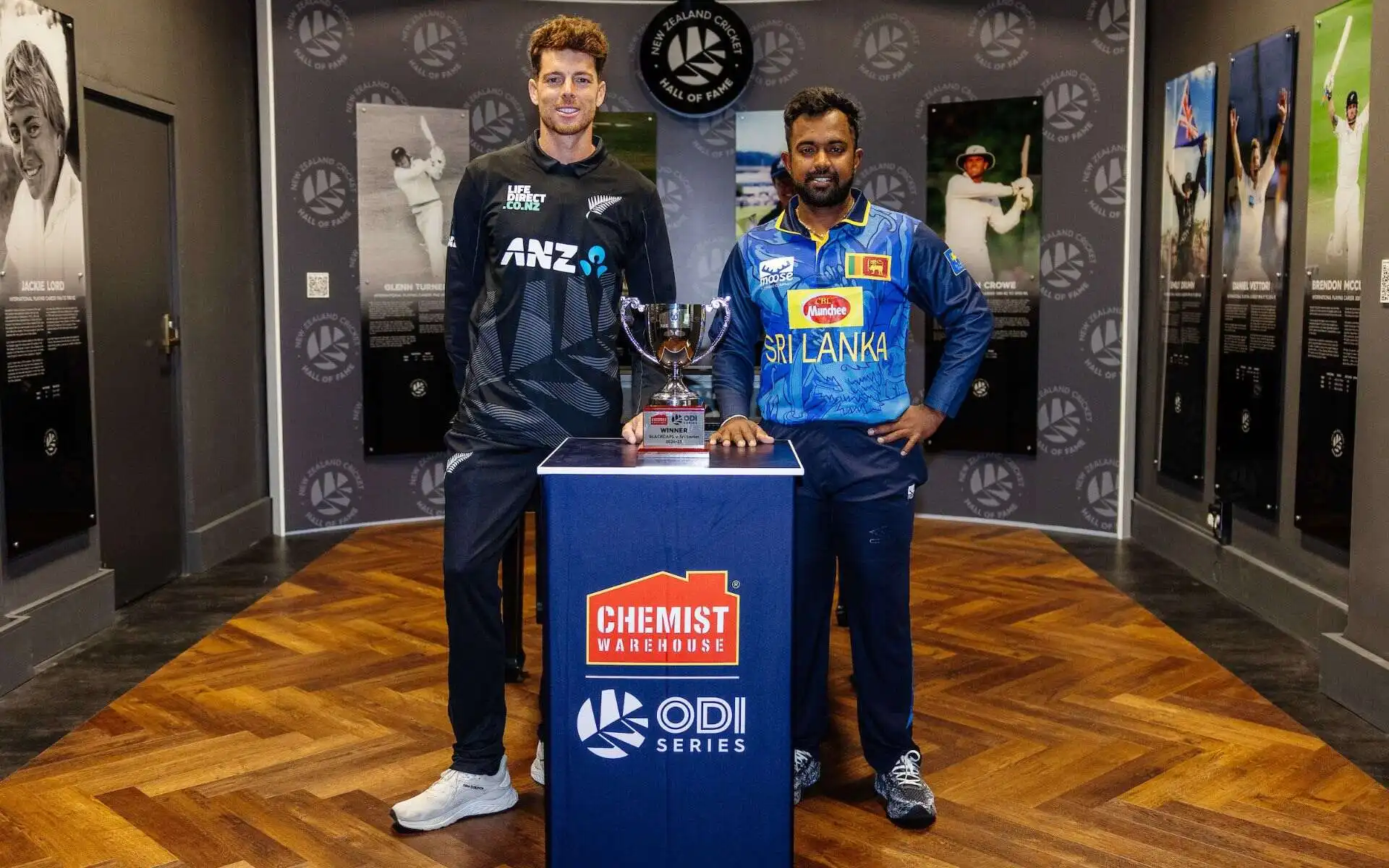 Mitchell Santner and Charith Asalanka [Source: @BLACKCAPS/x]