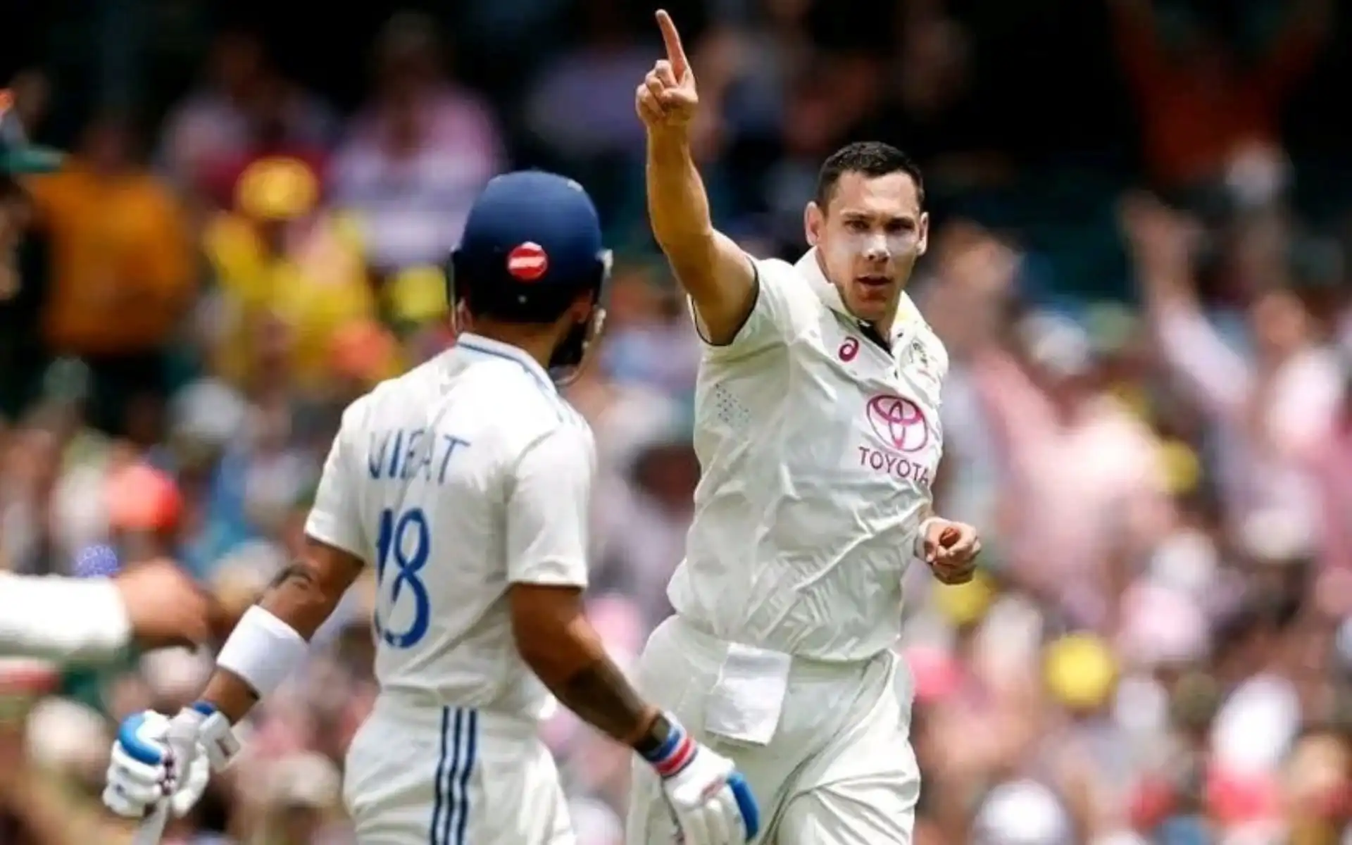 Scott Boland celebrates dismissing Virat Kohli. [Source: @sameera2802/X]