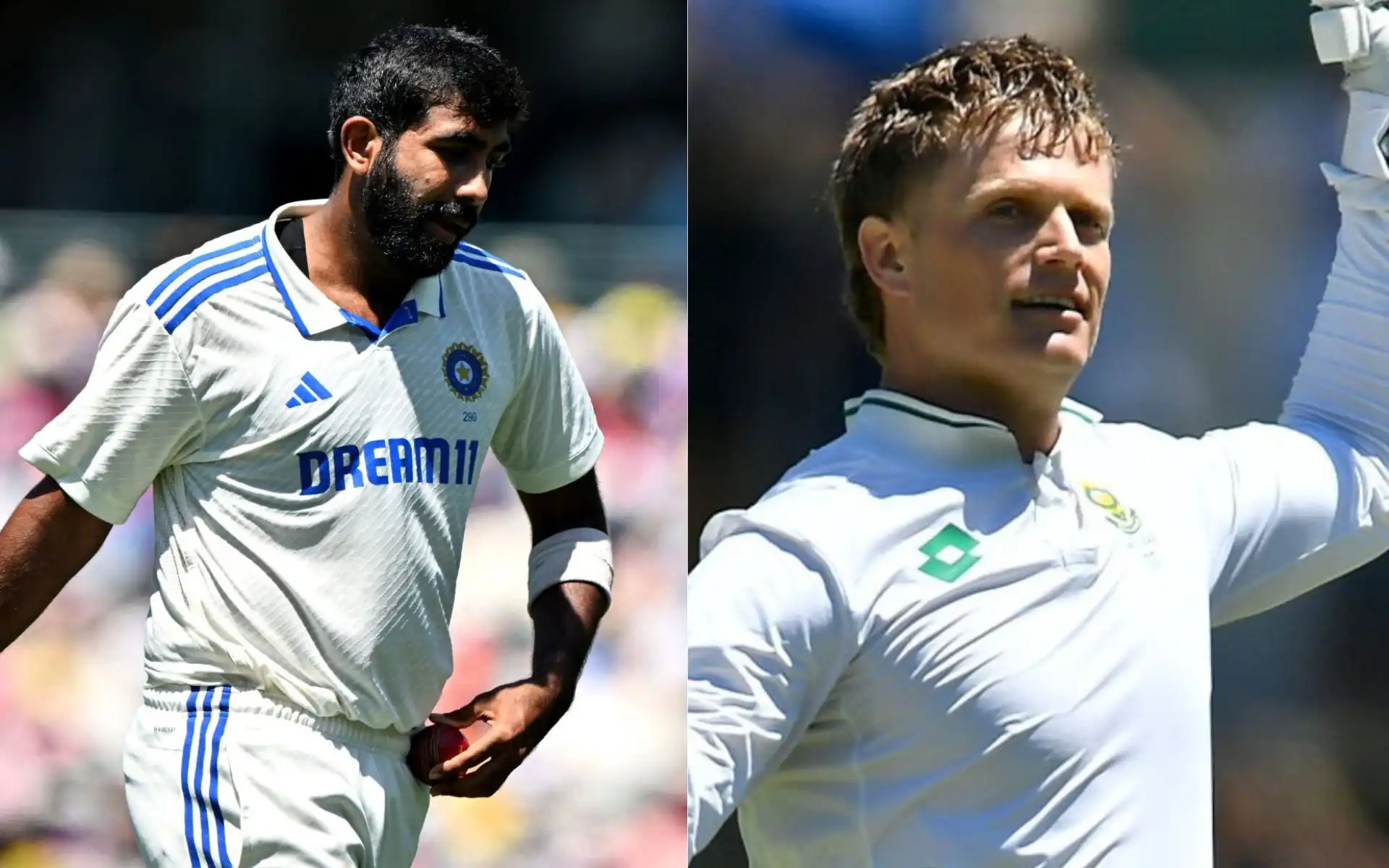 Jasprit Bumrah and Ryan Rickelton [Source: @ICC, @ProteasMenCSA/x]