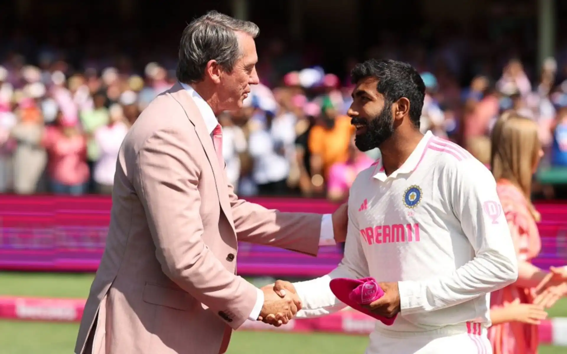 McGrath meets Jasprit Bumrah [Source: @mufaddal_vohra/X.com]