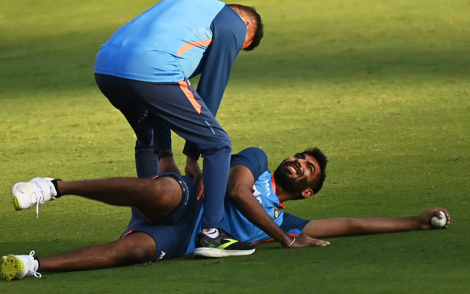 Jasprit Bumrah getting treated for injury [Source: @cricketpakcompk/x.com]
