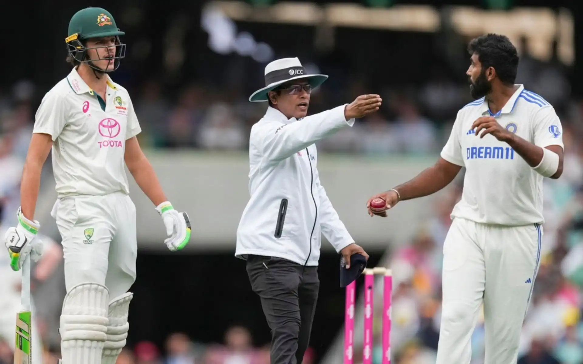 Sam Konstats and Jasprit Bumrah in heated argument (Source:AP)
