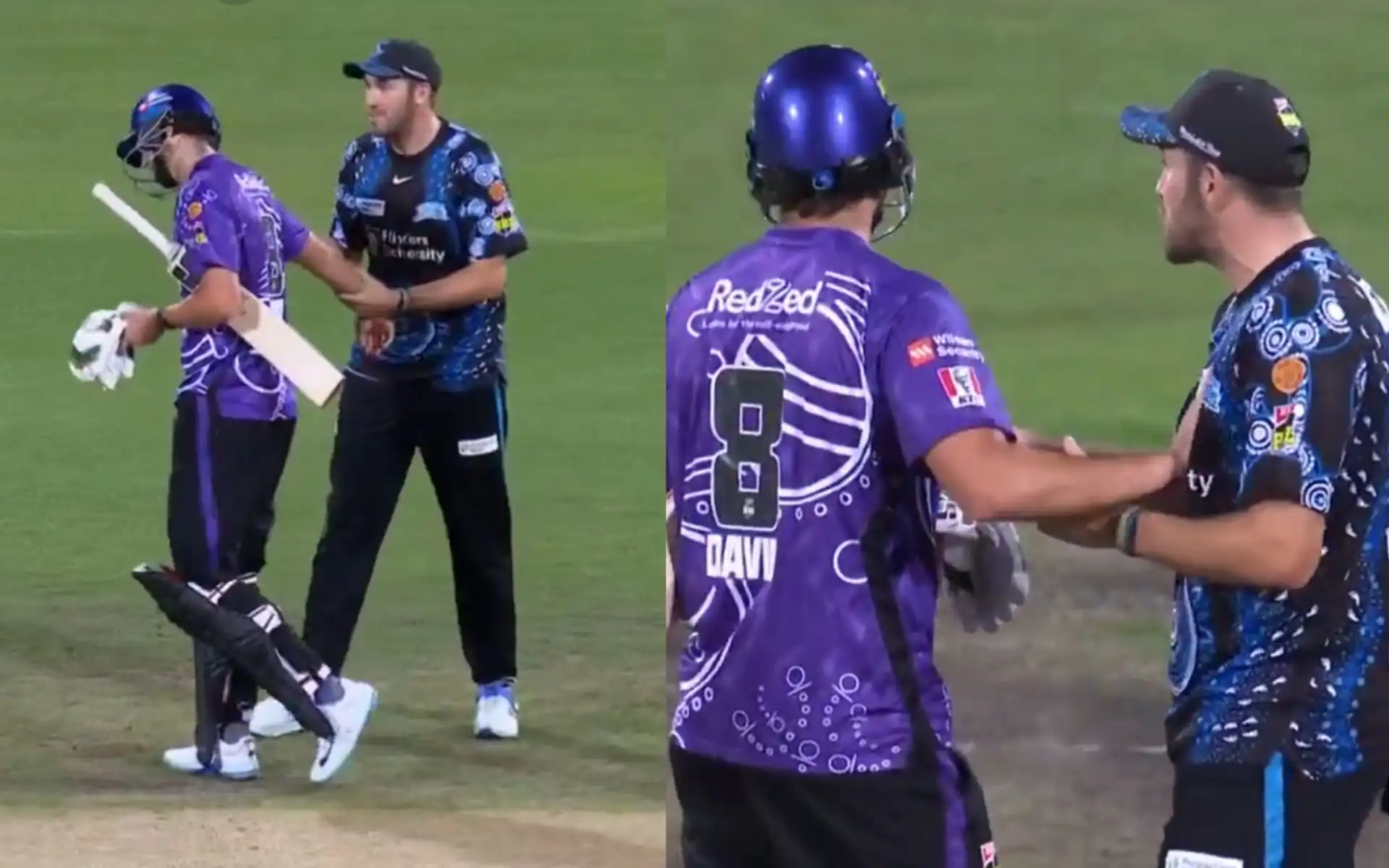 Tim David and Jamie Overton engages in a banter on-field [Source: @BBL/X.com]