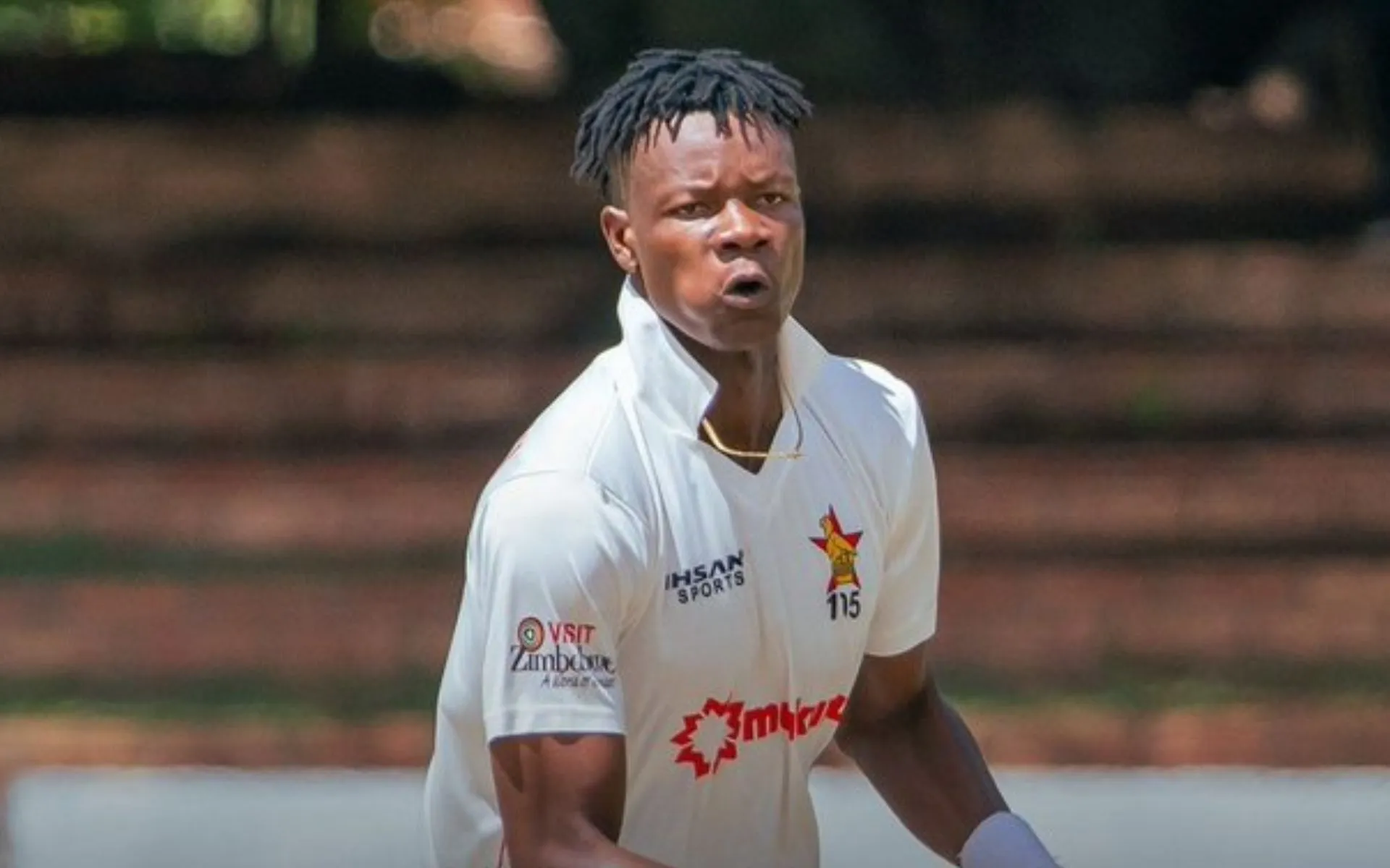 Blessing Muzarabani snagged his maiden five wicket haul in Tests [Source: @World_OfCricket/x.com]