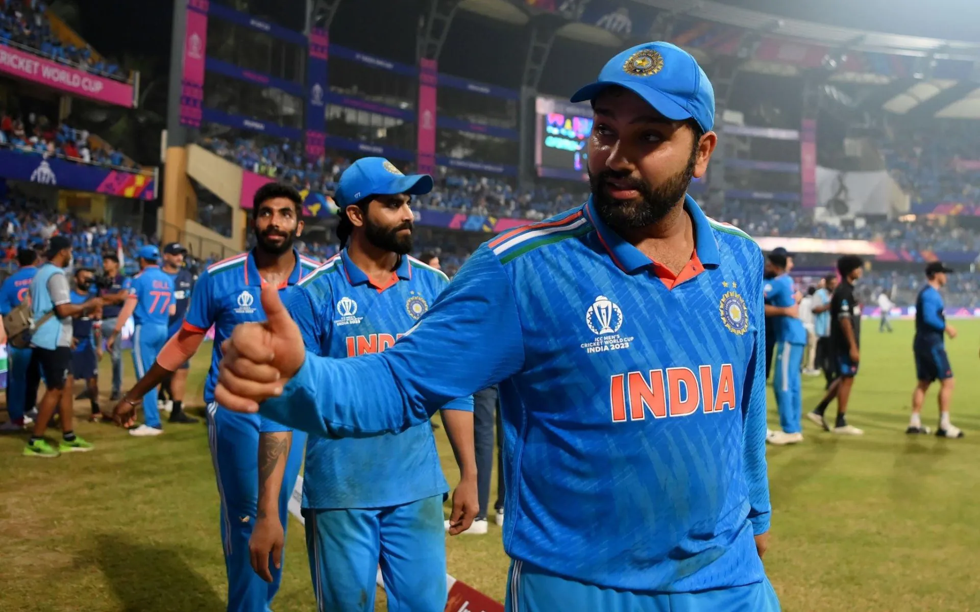 In frame: Rohit Sharma, Ravindra Jadeja and Jasprit Bumrah [Source: @CricCrazyJohns/X.Com]