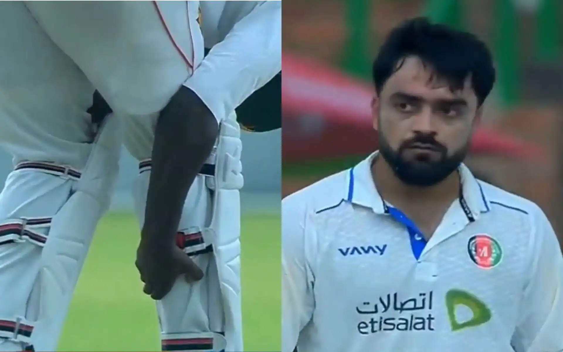 Rashid Khan frustrated as Ngarava pulls his calf [Source: @acb_190/X.com]