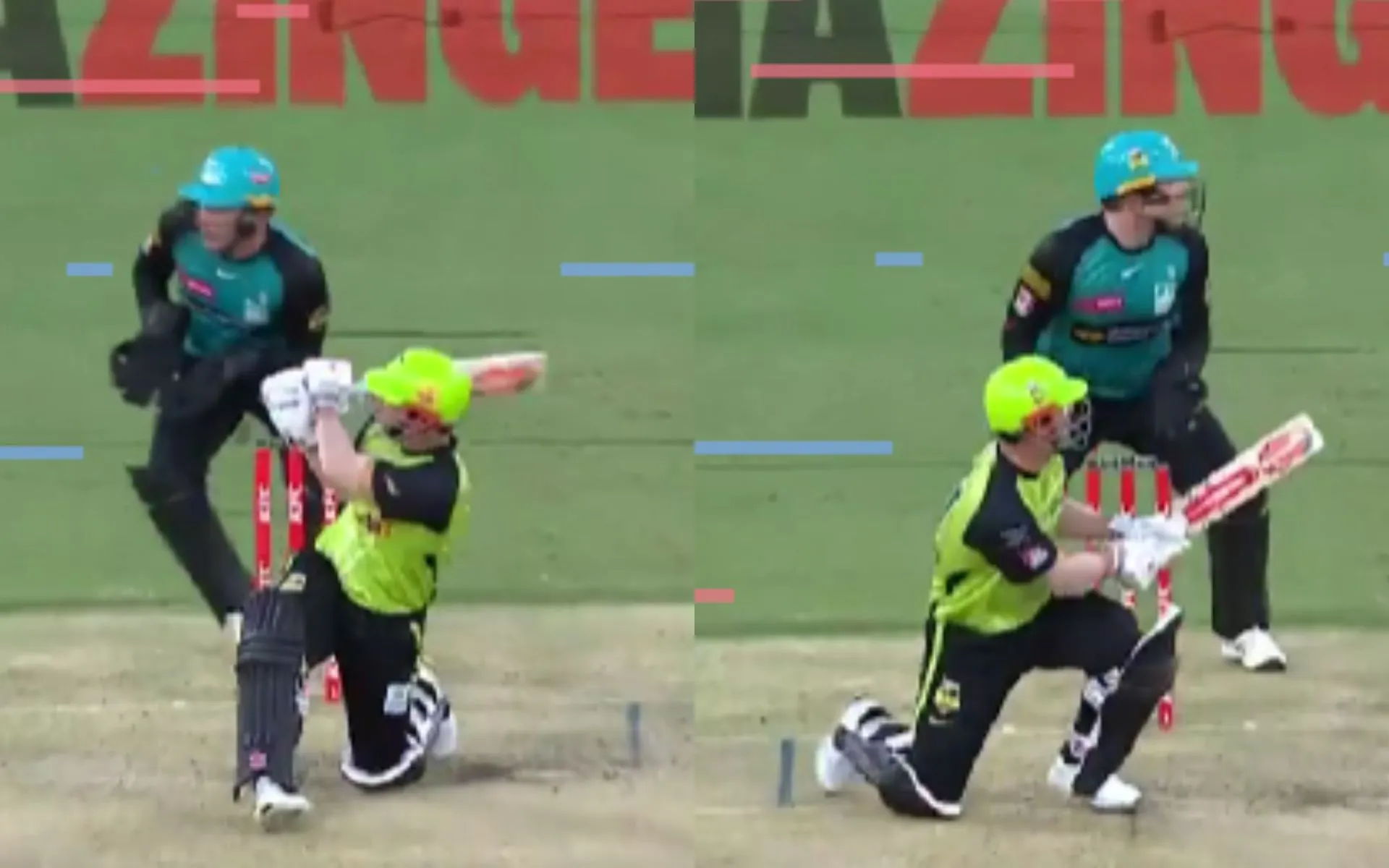 David Warner schooled Mitchell Swepson [Source: @BBL/x.com]