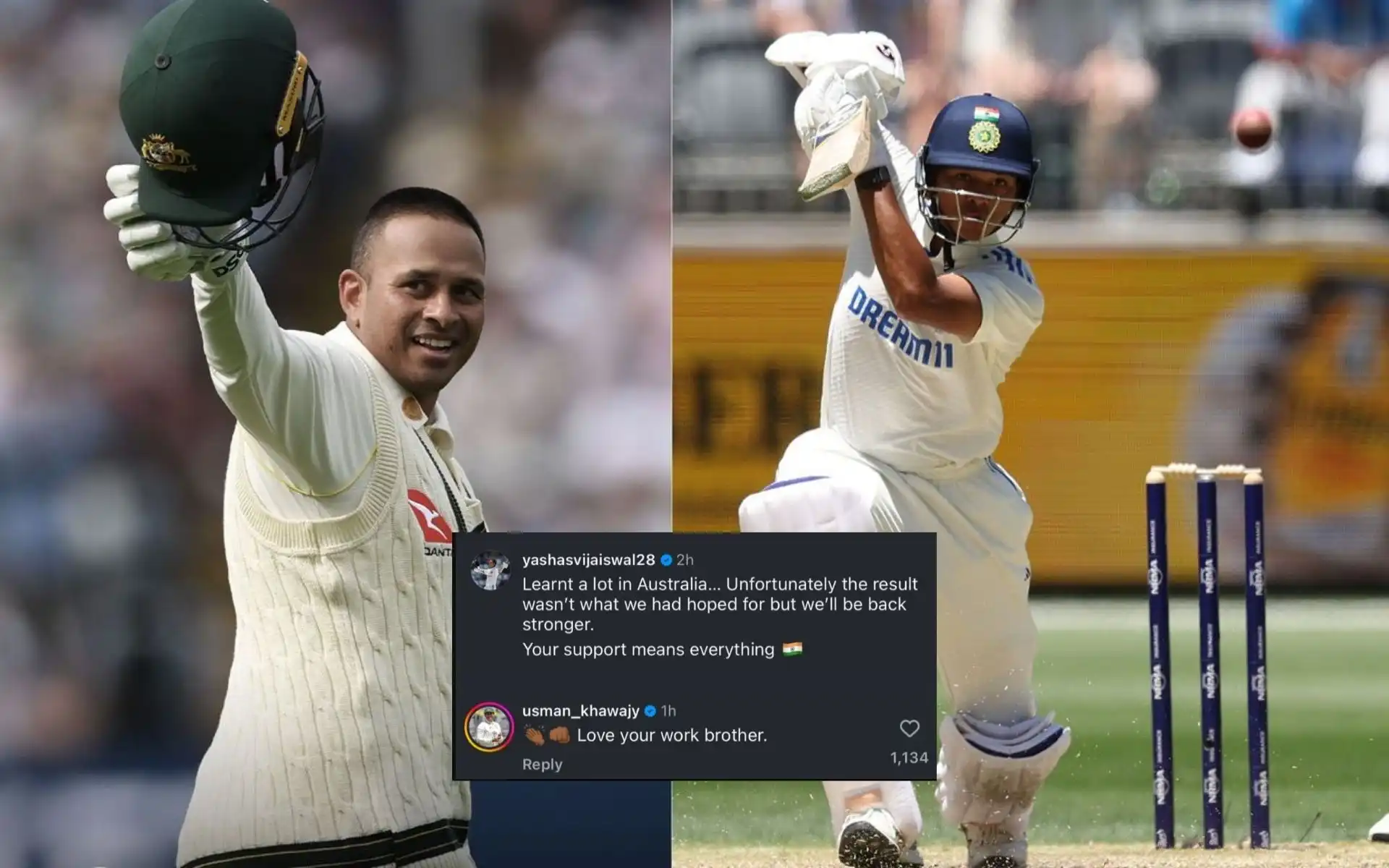 Usman Khawaja and Yashasvi Jaiswal [Source: @cricketcomau, @BCCI/x]