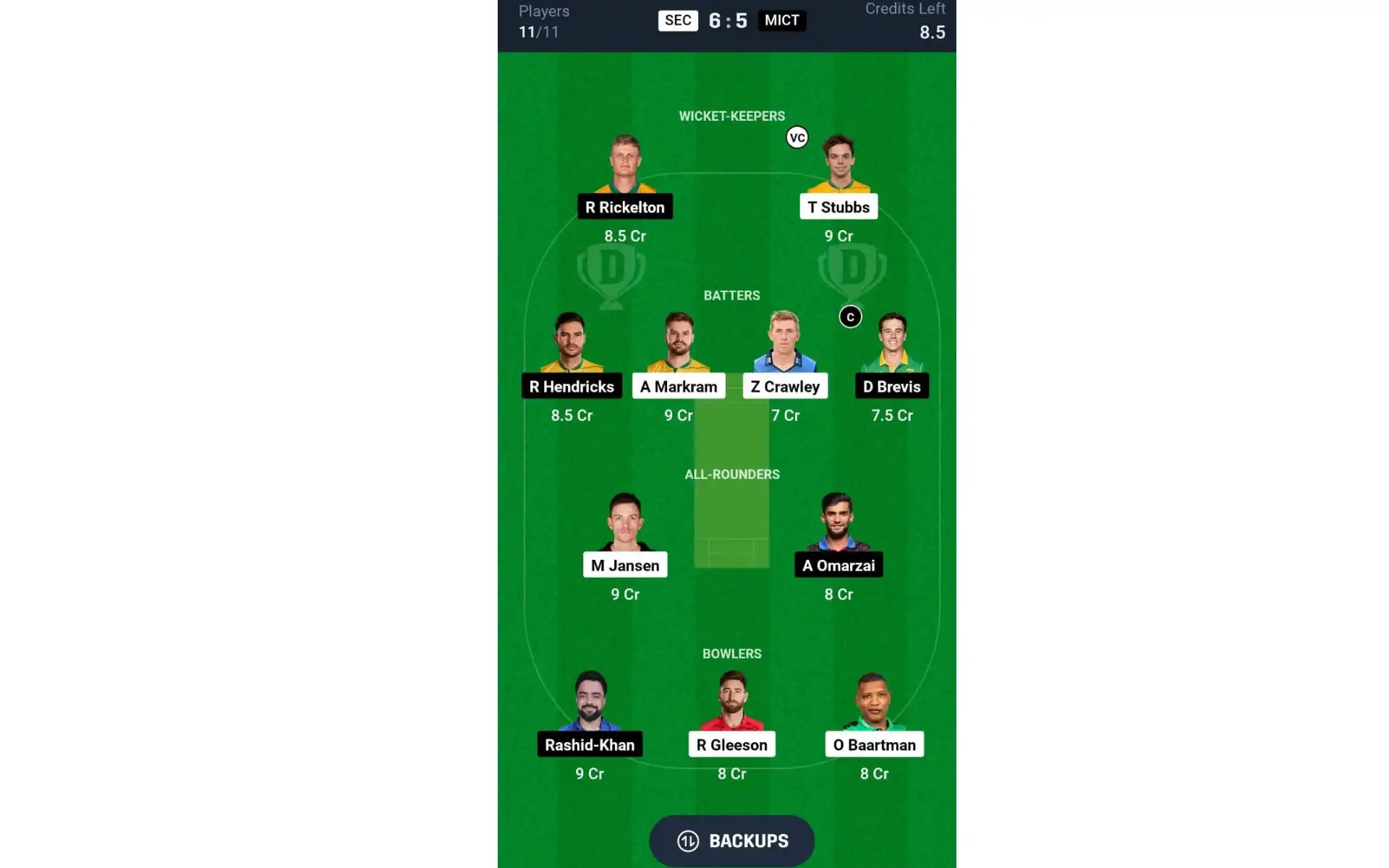 SA20 2025, Match 1: Dream11 Team 2 [Source: @Dream11 App]