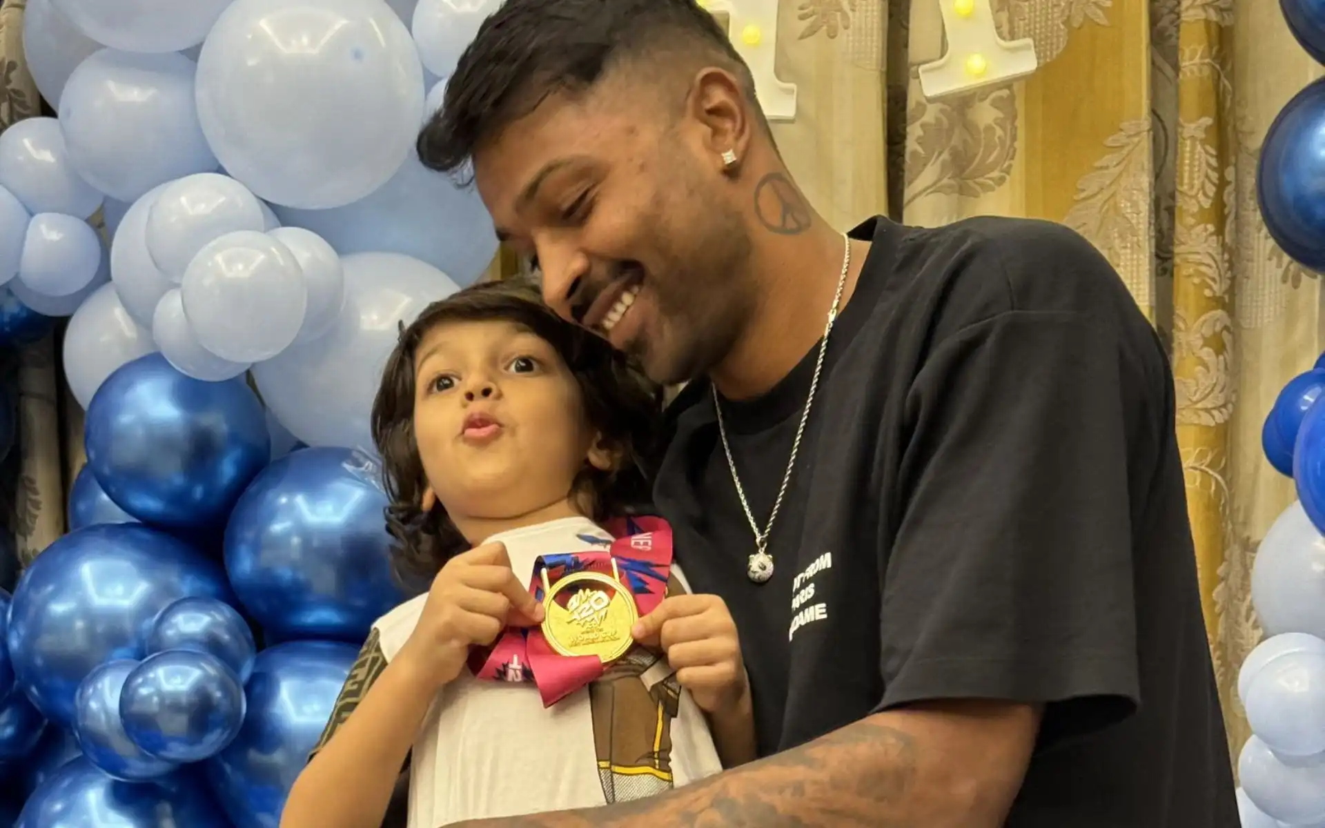 Hardik Pandya with son, Agastya [Source: @hardikpandya7/X.com]
