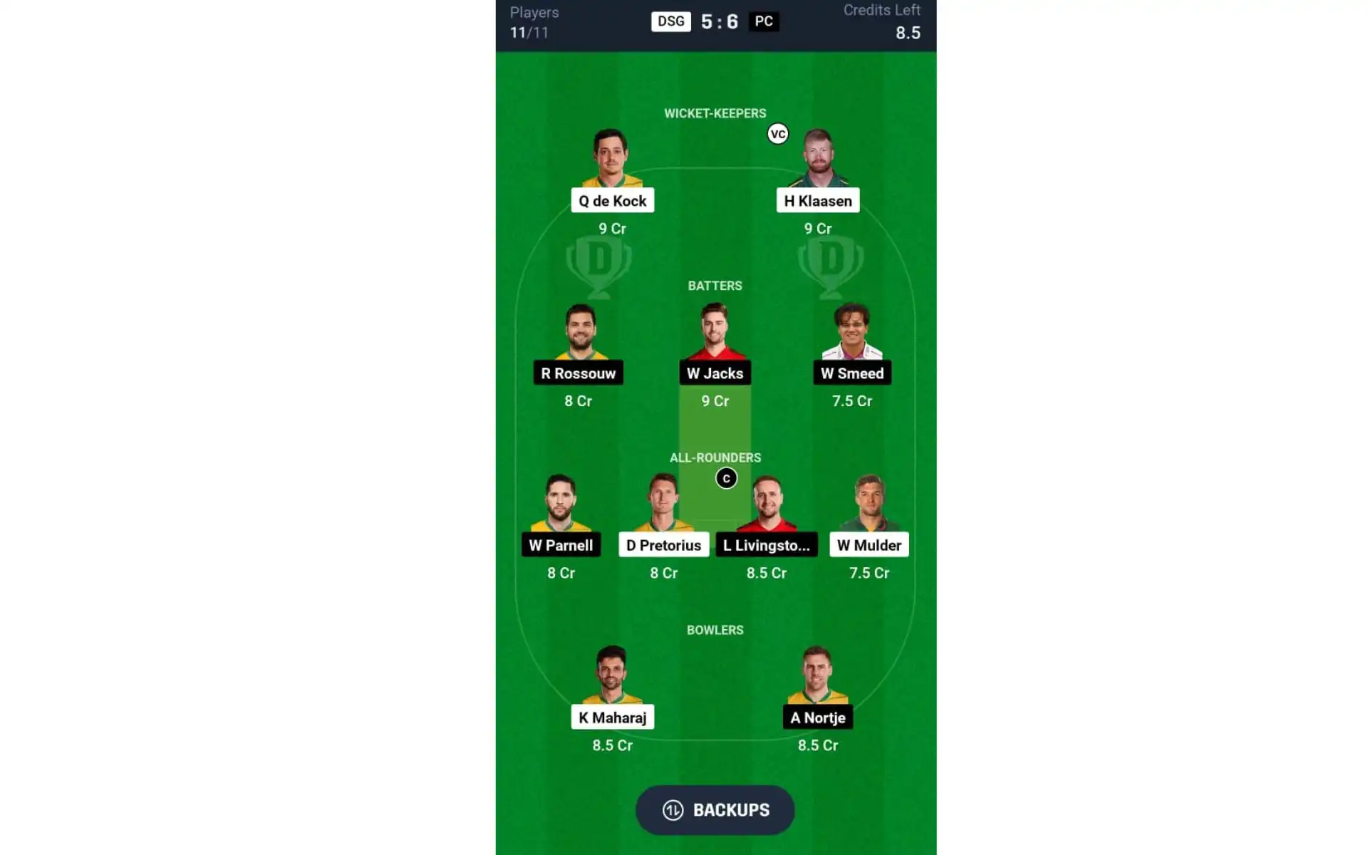 DSG vs PC, SA20 2025: Dream11 Team 1 [Source: @Dream11 App]