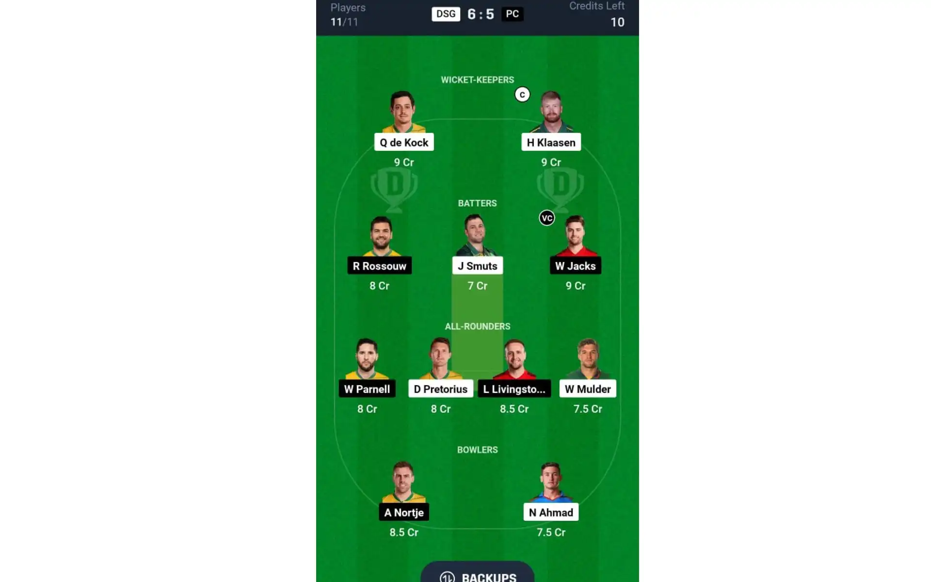 DSG vs PC, SA20 2025: Dream11 Team 2 [Source: @Dream11 App]