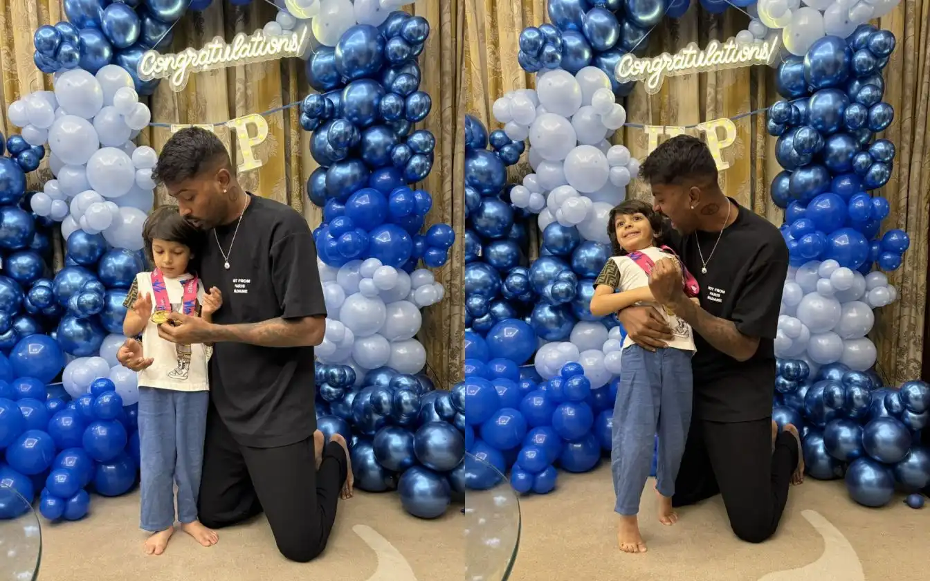Hardik Pandya with his son [Source: @hardikpandya7/X.com]