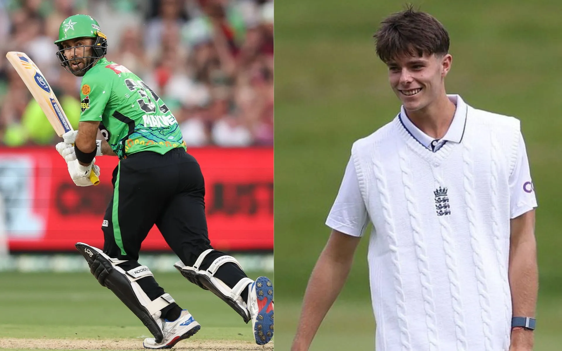 Glenn Maxwell and Archie Vaughan [Source: @BBL, @TheBarmyArmy/x]