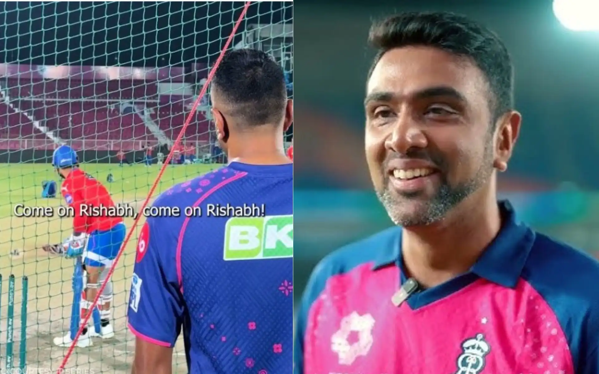 Ravi Ashwin standing behind Rishabh Pant [Source: @rajasthanroyals/Instagram]