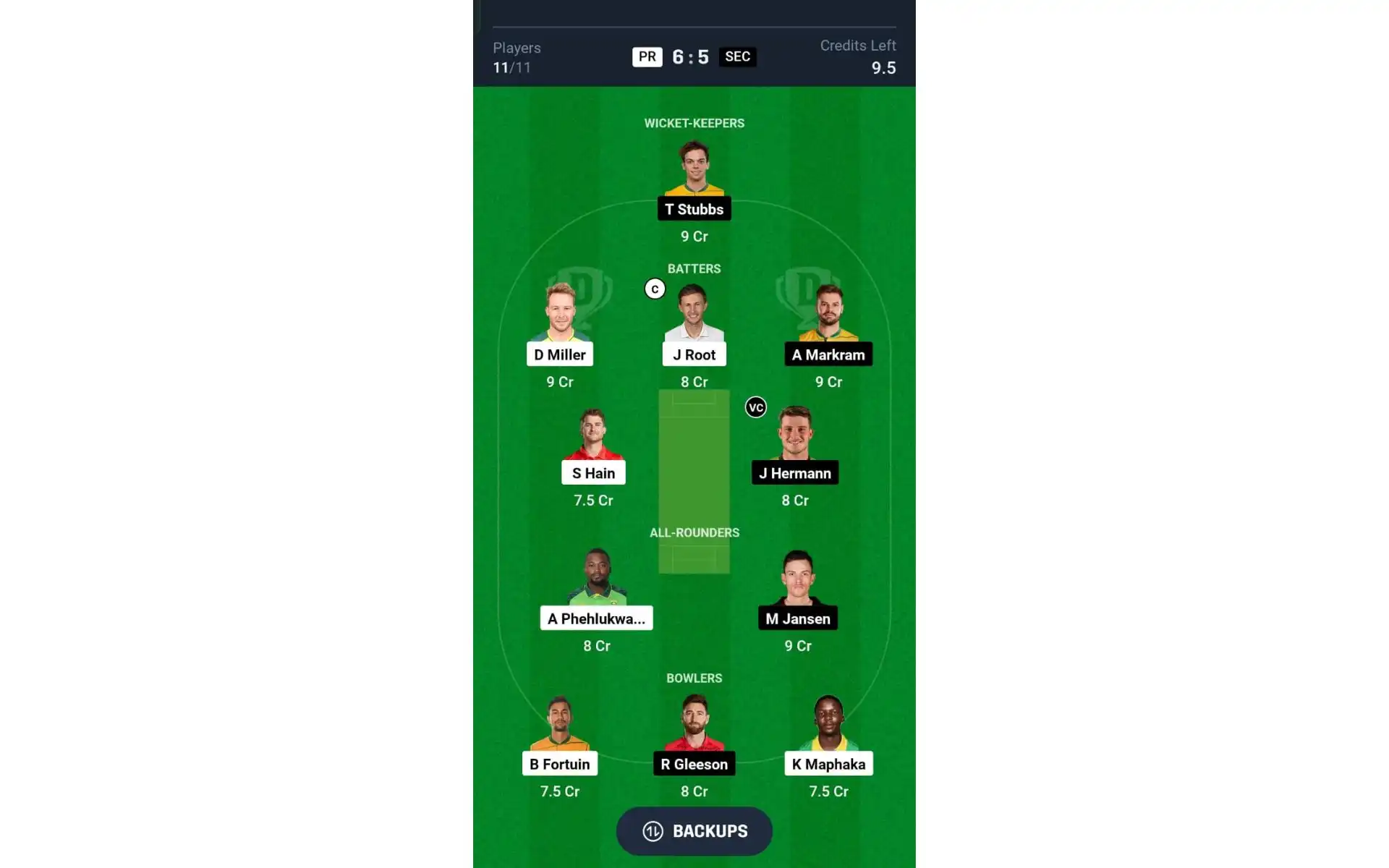 PR vs SEC, SA20 2025: Dream11 Team 1 [Source: @Dream11 App]