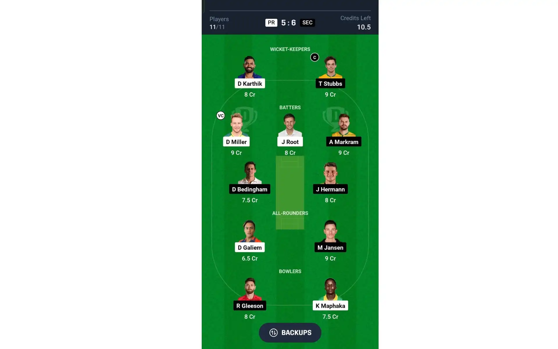 PR vs SEC, SA20 2025: Dream11 Team 2 [Source: @Dream11 App]
