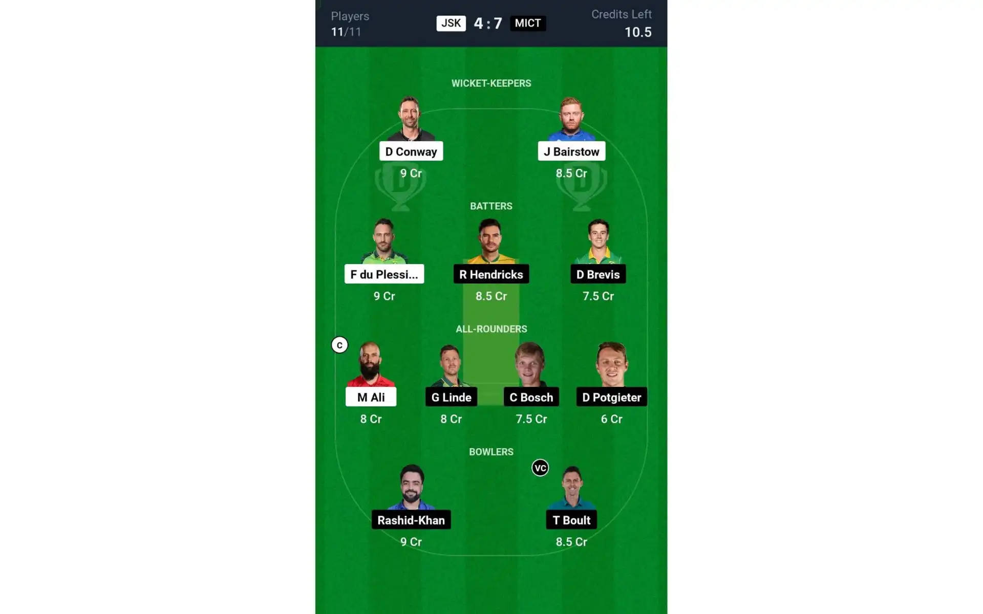 JSK vs MICT, SA20 2025: Dream11 Team 2 [Source: @Dream11 App]