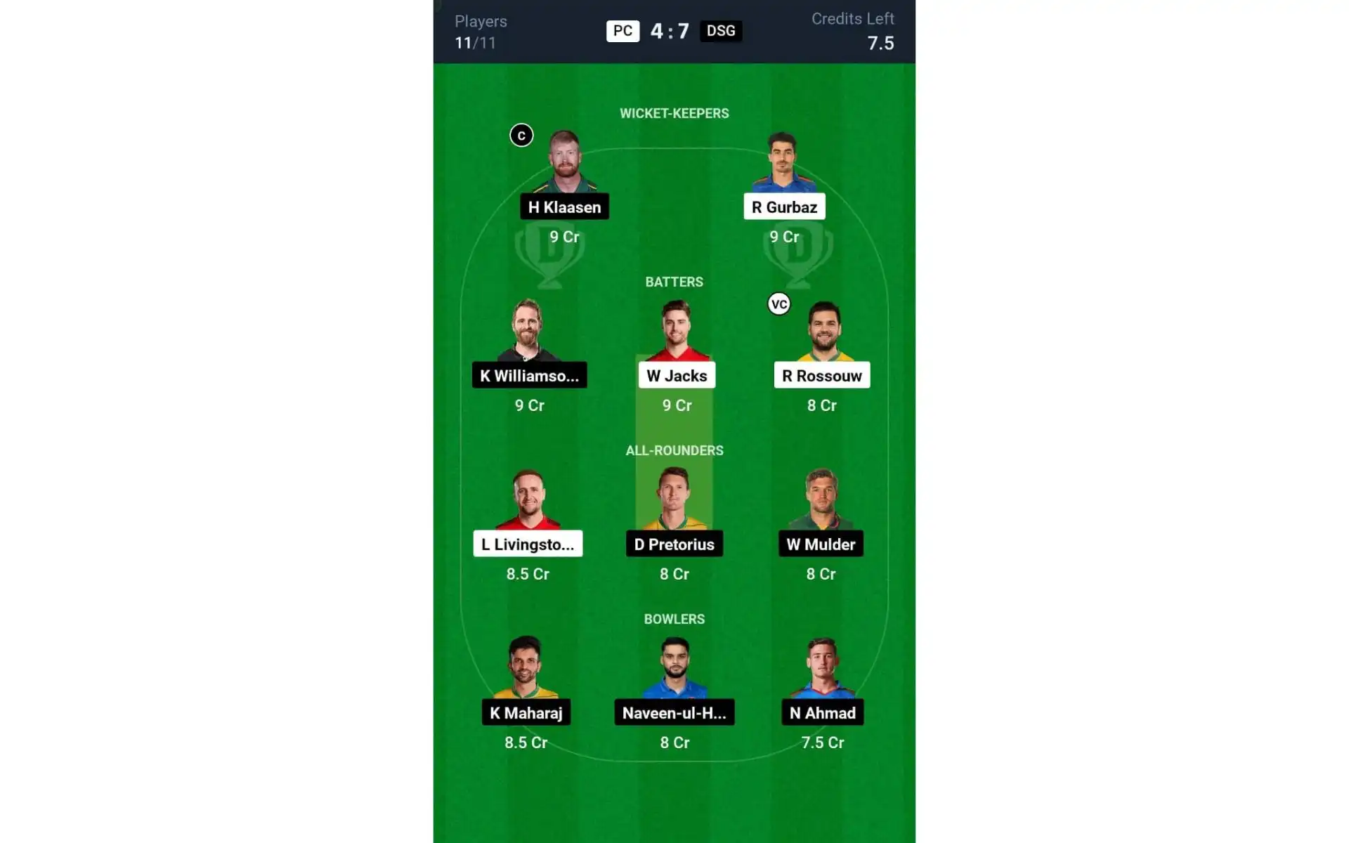 PC vs DSG, SA20 2025: Dream11 Team 2 [Source: @Dream11 App]