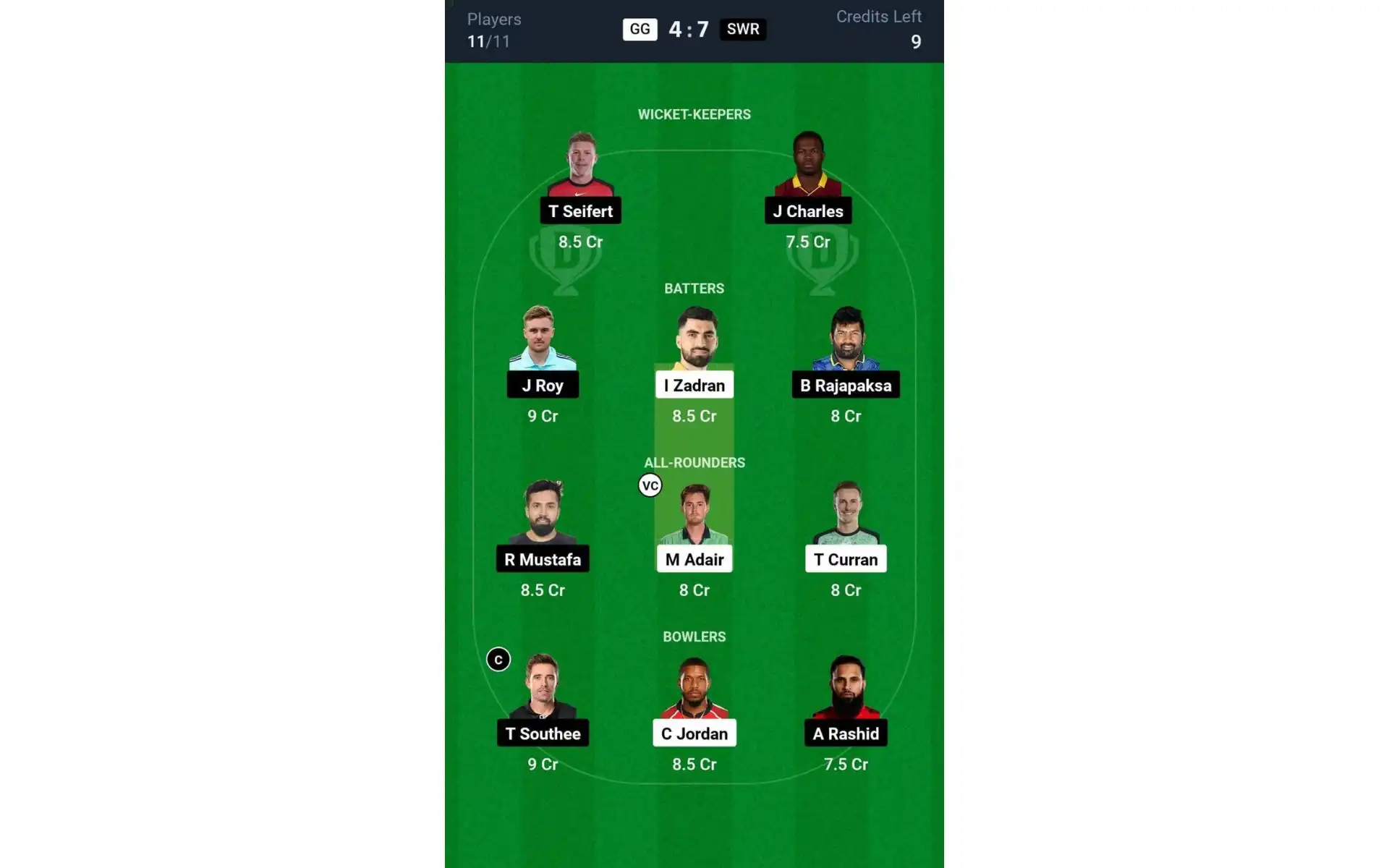 GG vs SWR, ILT20 2025: Dream11 Team 2 [Source: @Dream11 App]