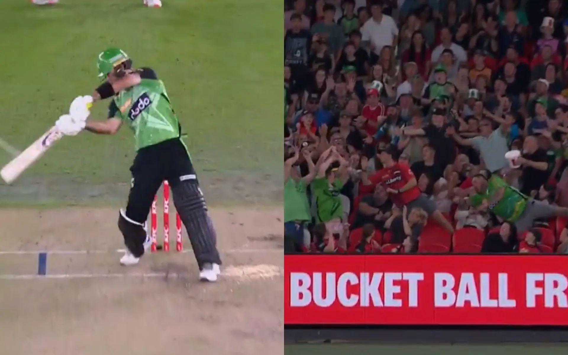 Glenn Maxwell hit an audacious six for 91 meters as fans attempt to catch it [Source: @BBL/X.com]