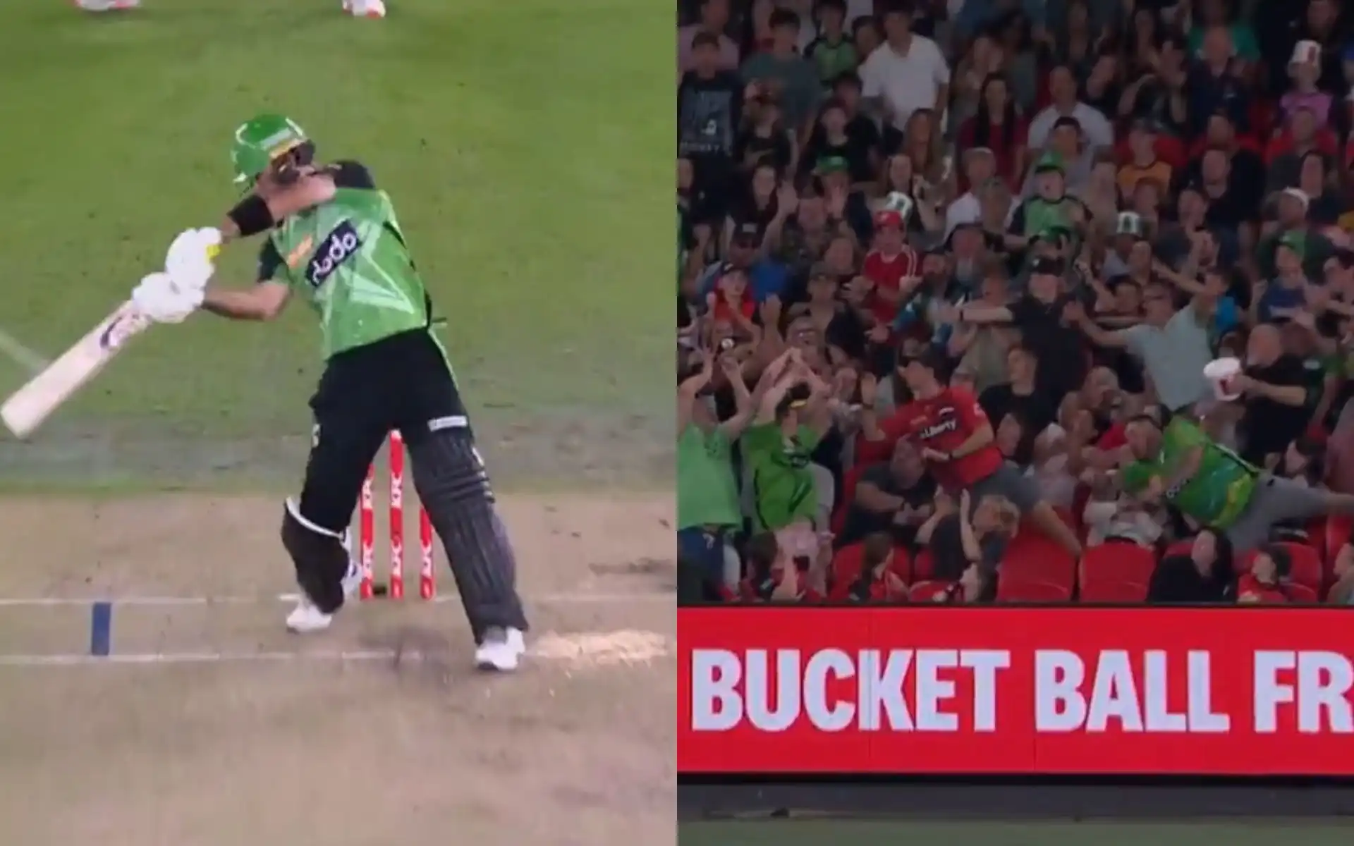 Glenn Maxwell hit an audacious six for 91 meters as fans attempt to catch it [Source: @BBL/X.com]